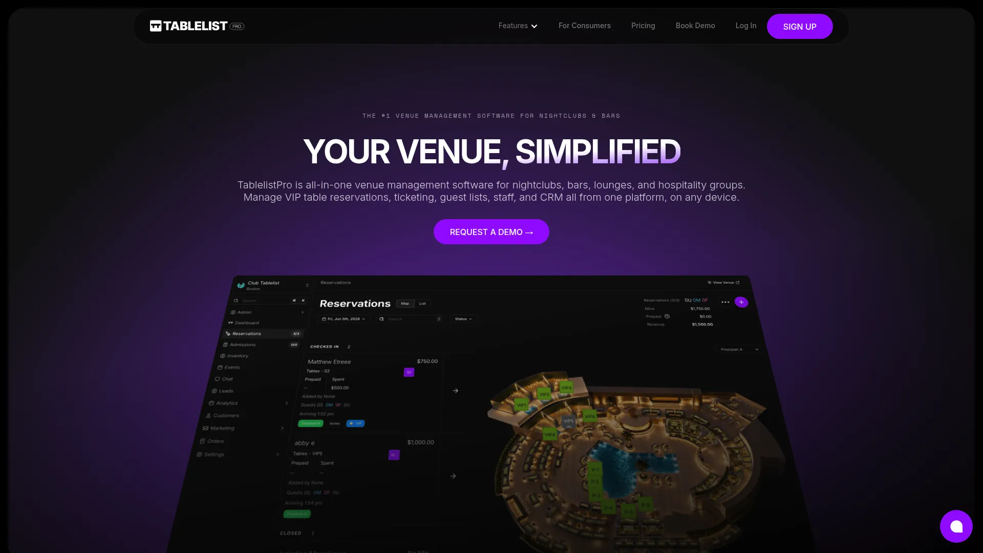 TablelistPro nightlife venue management software homepage