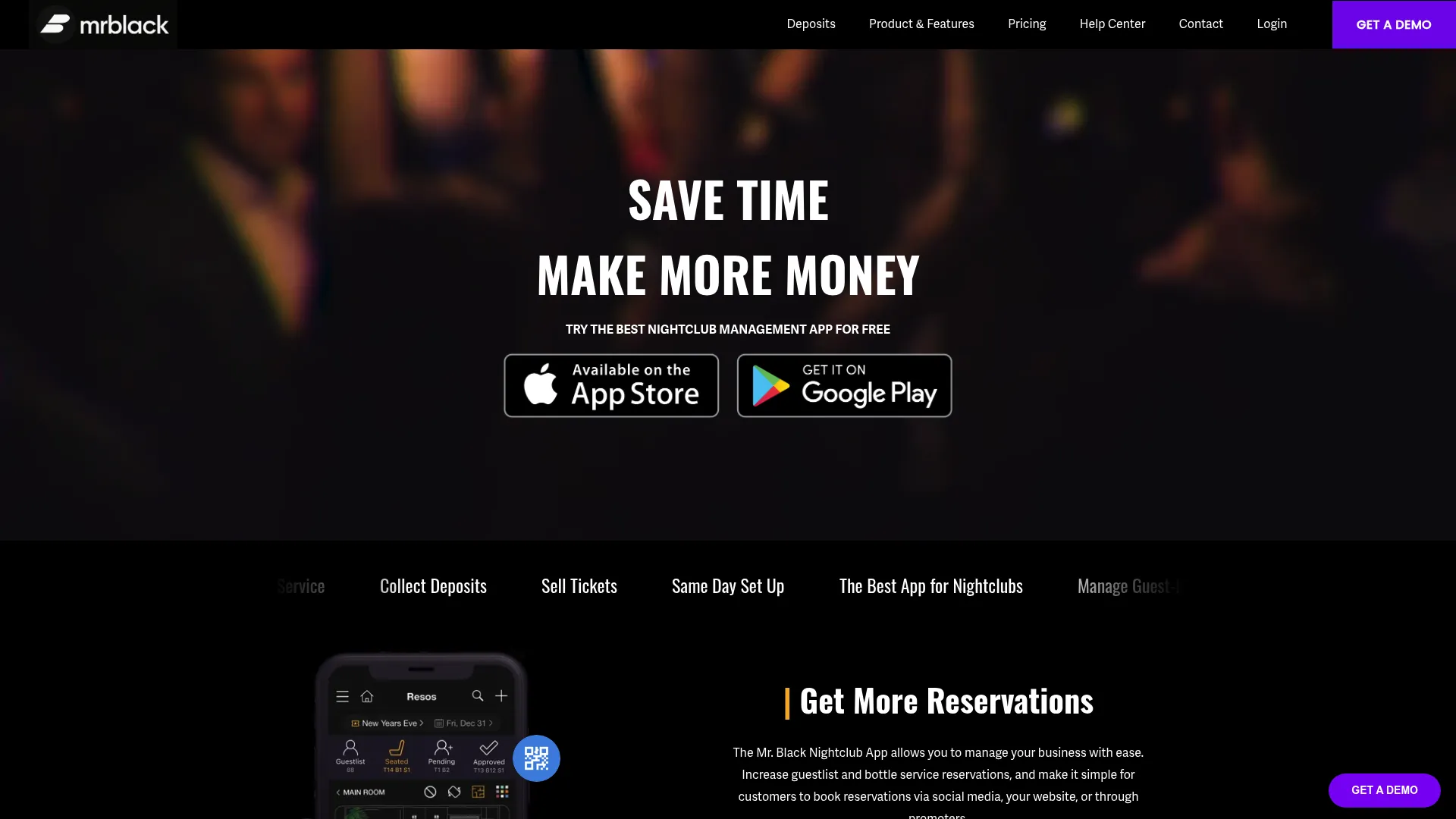 Mr. Black nightclub and bar management software homepage