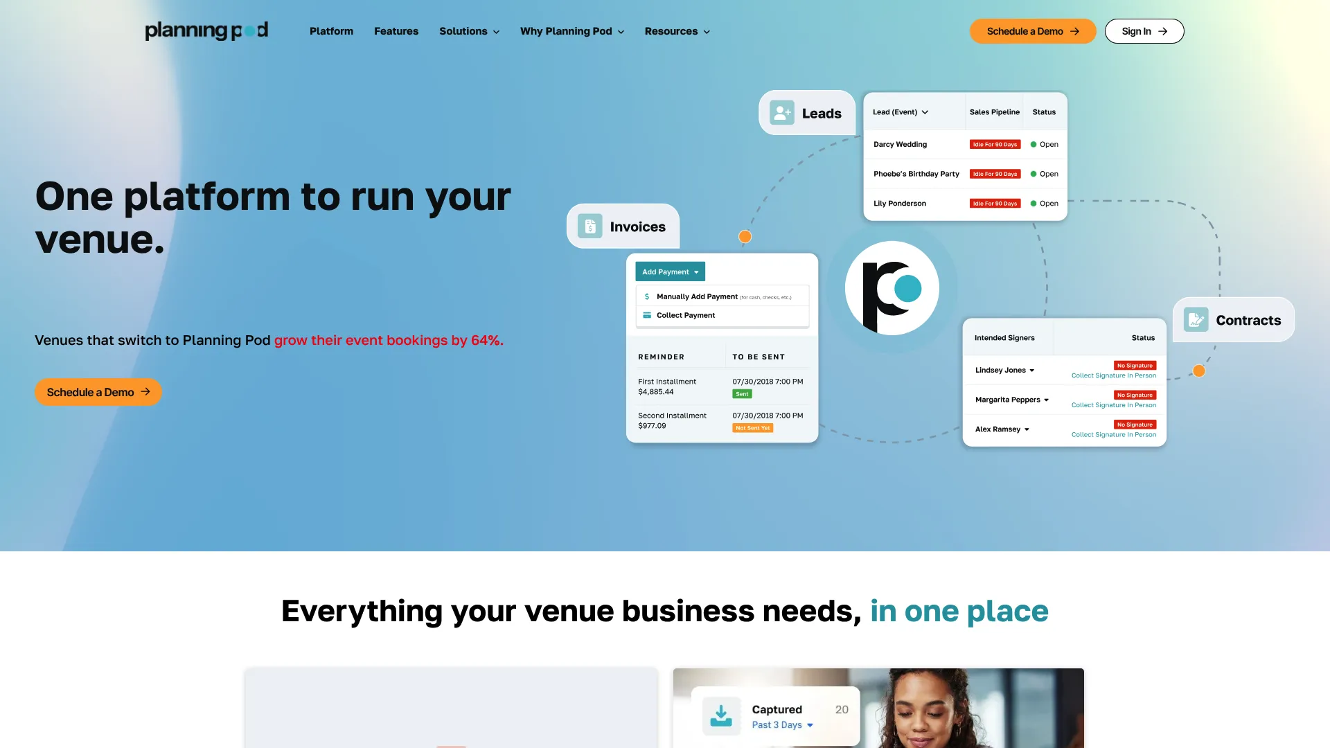 PlanningPod venue and event management software homepage