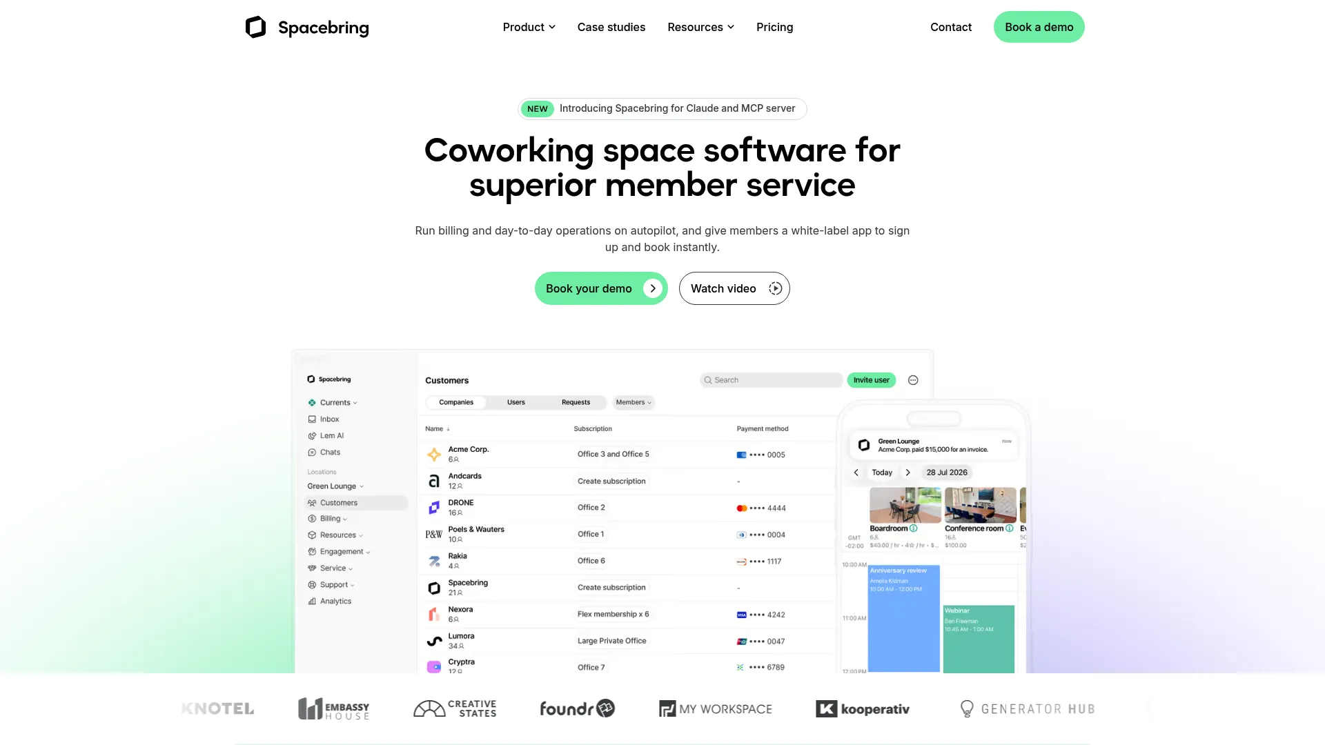 Spacebring coworking space software homepage