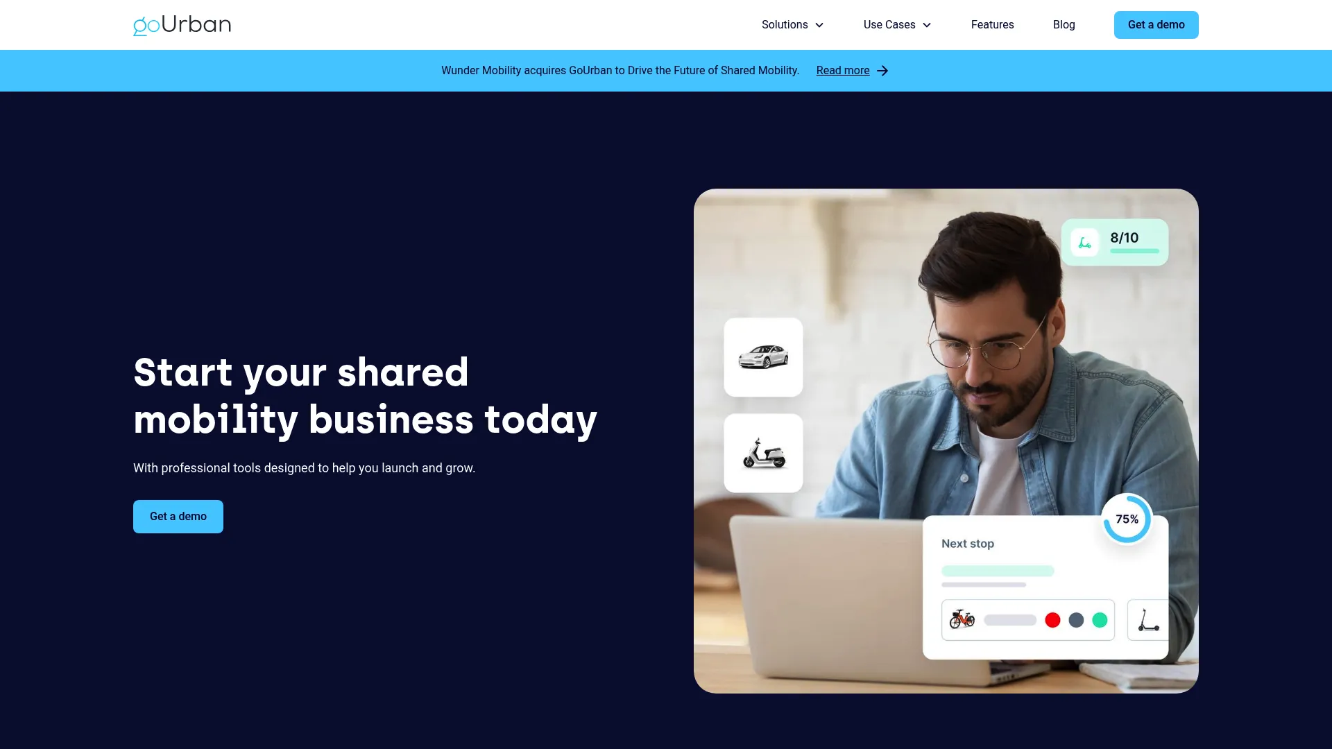 goUrban micromobility software homepage