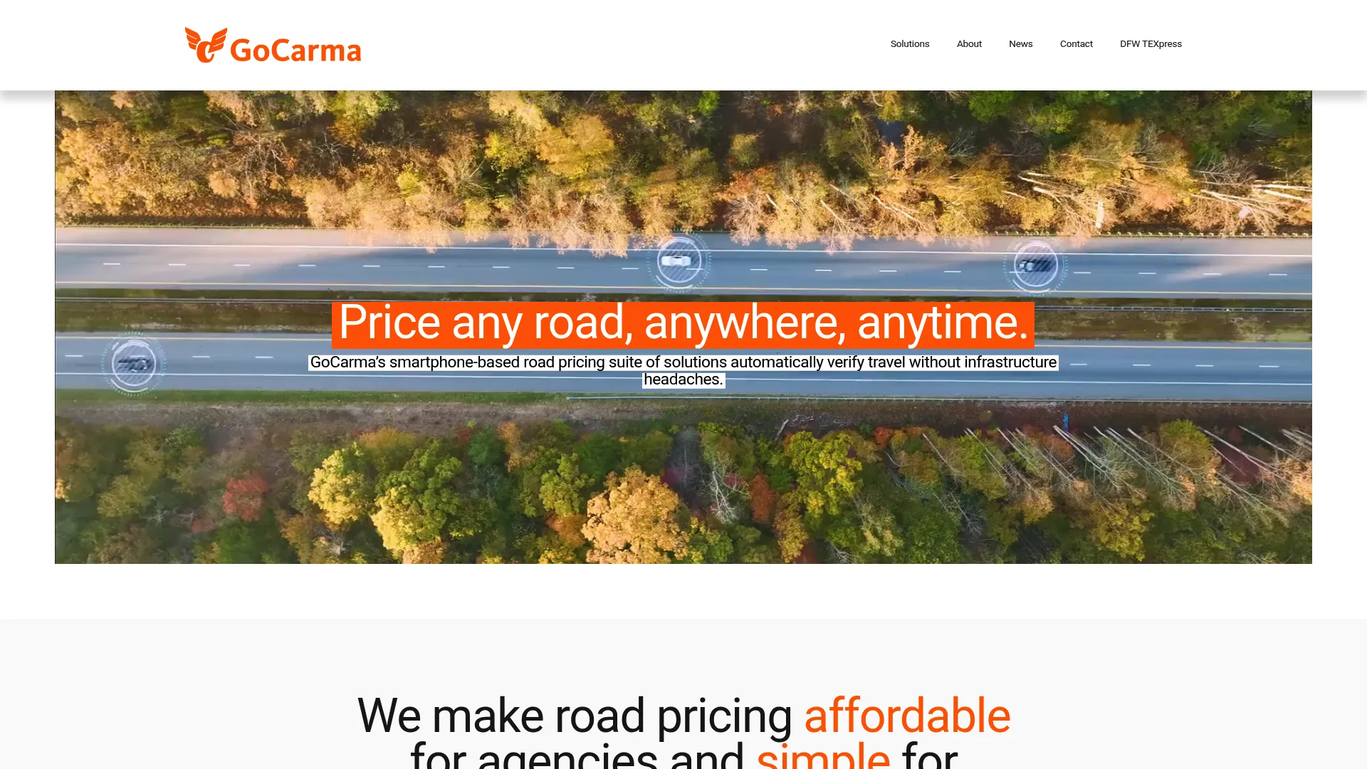 GoCarma road pricing and HOV verification homepage