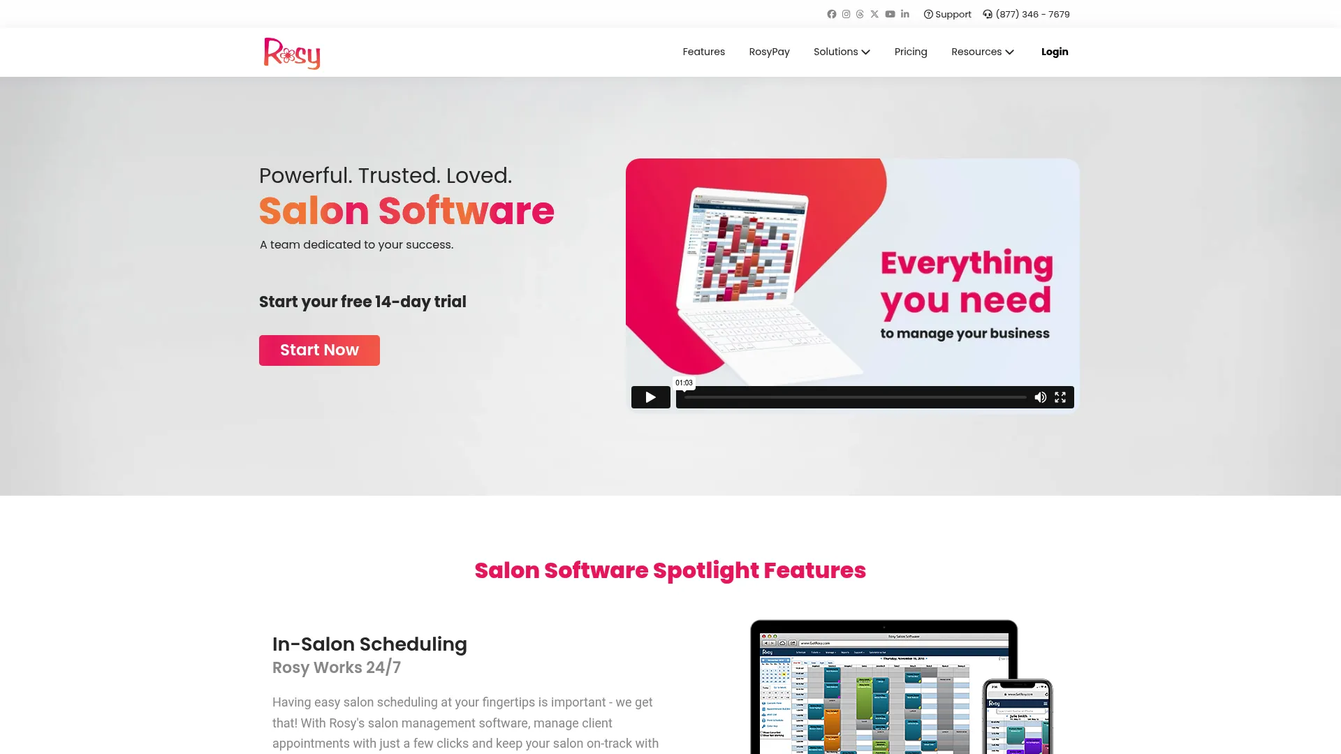 Rosy Salon Software product page