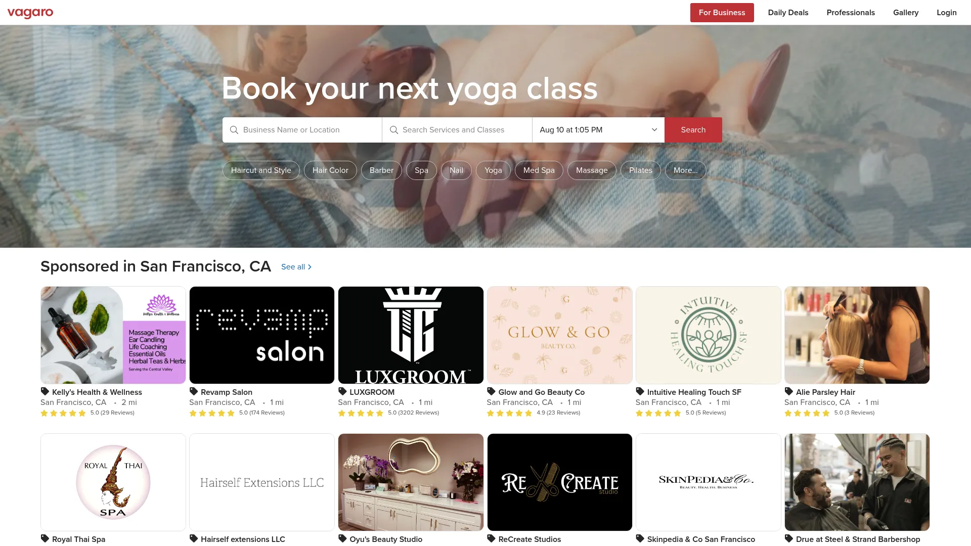 Vagaro salon and spa software homepage