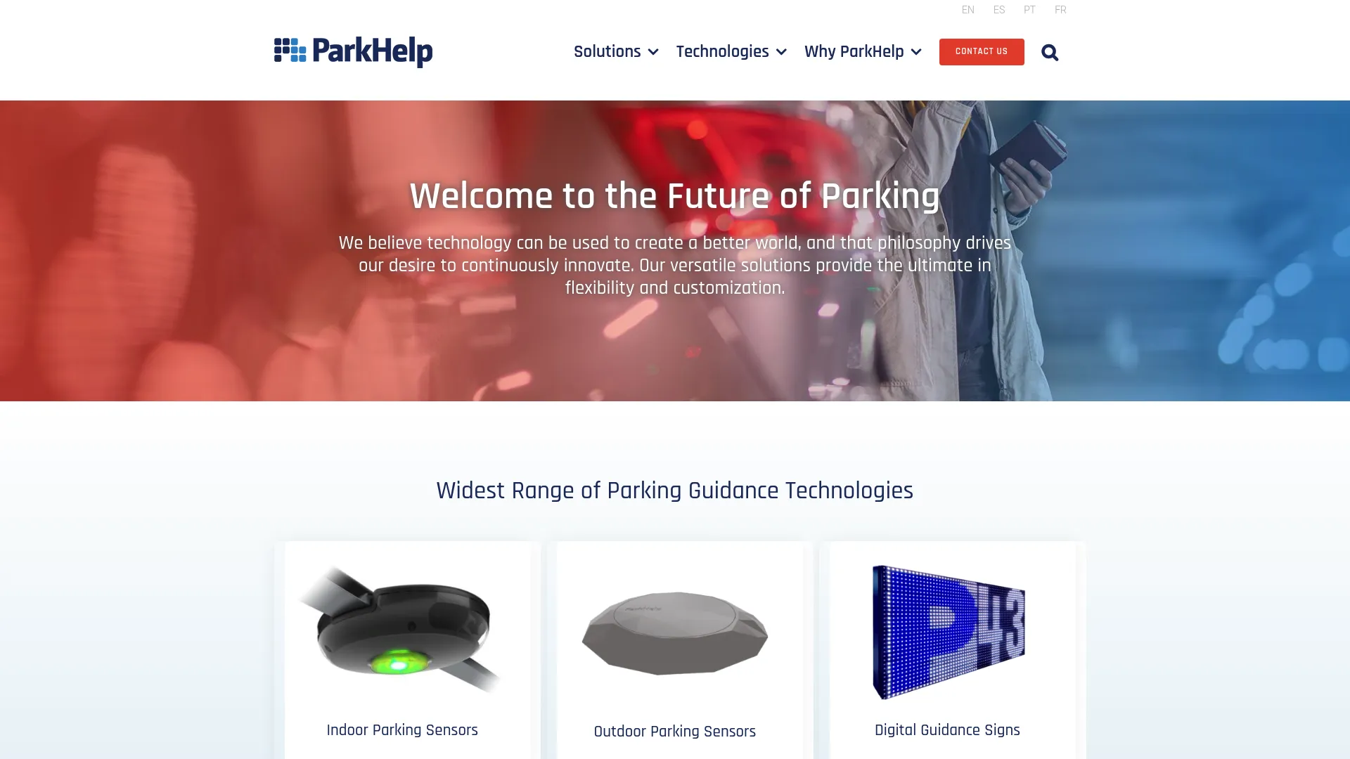 ParkHelp parking guidance and occupancy software homepage.