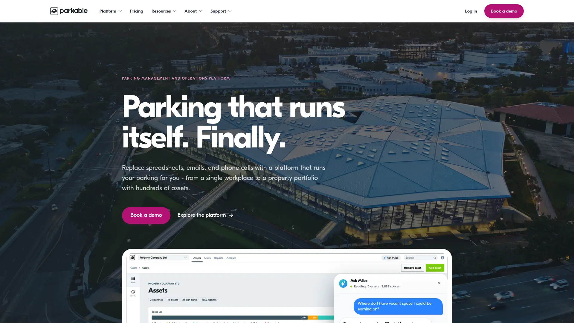 Parkable workplace parking management software homepage.