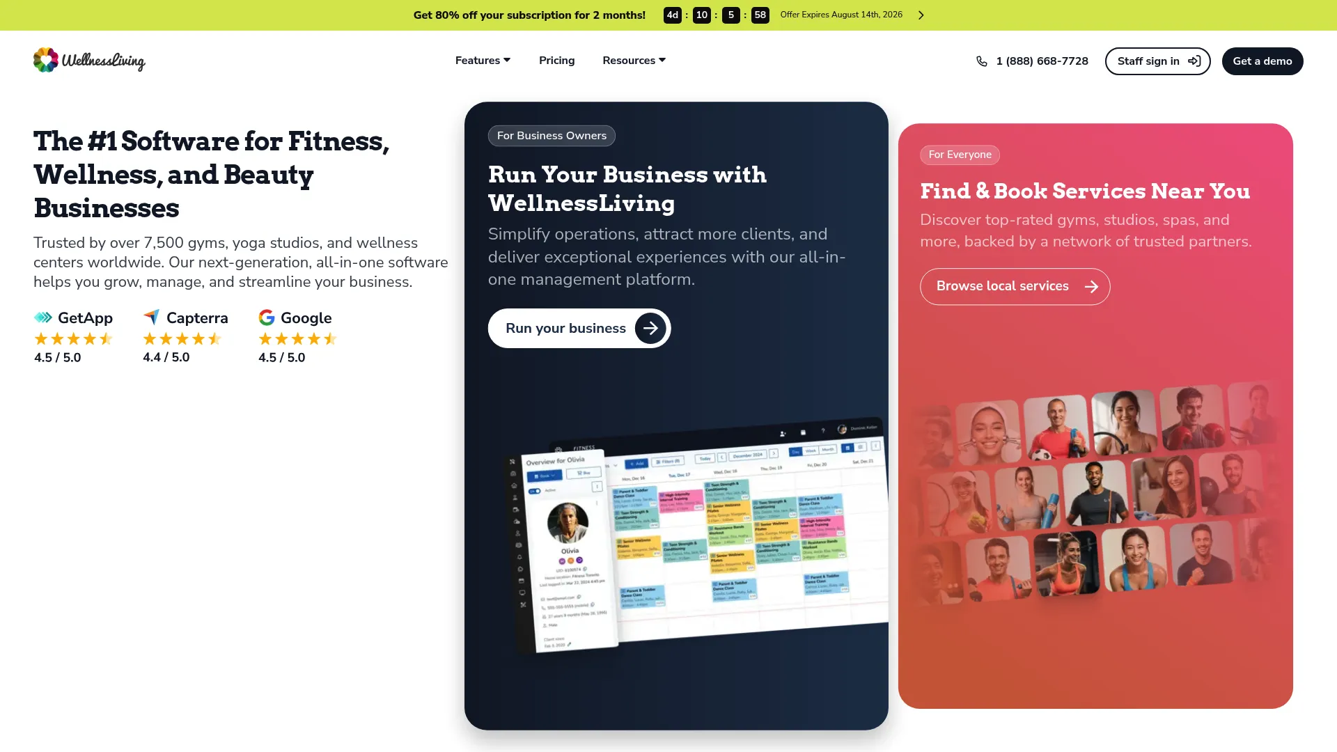 WellnessLiving business management software homepage