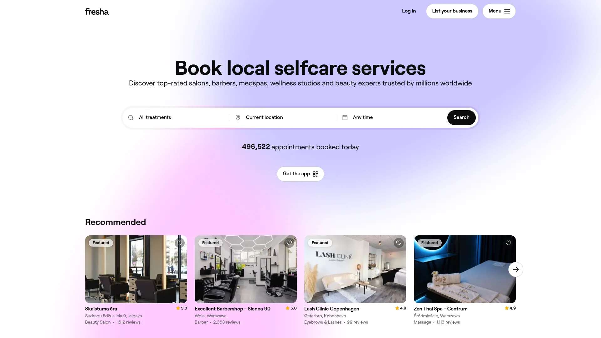 Fresha booking and POS software homepage