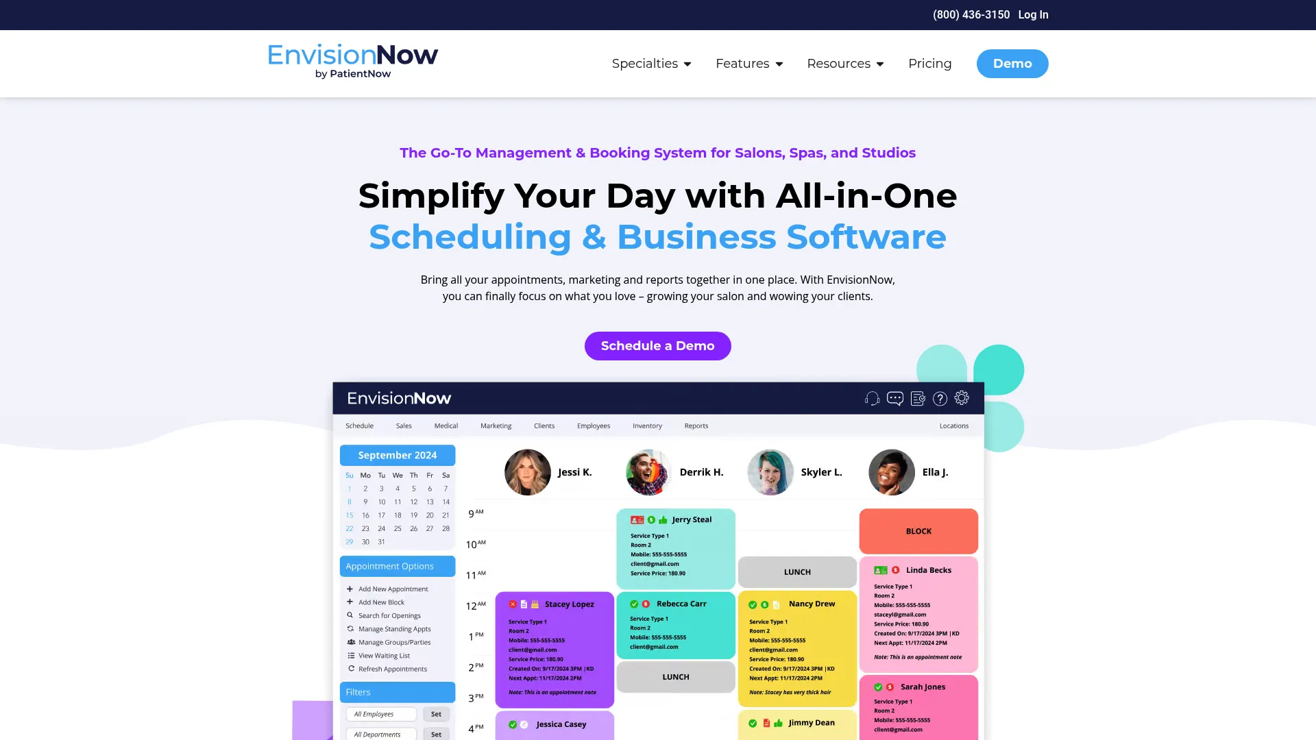 EnvisionNow salon and studio management homepage