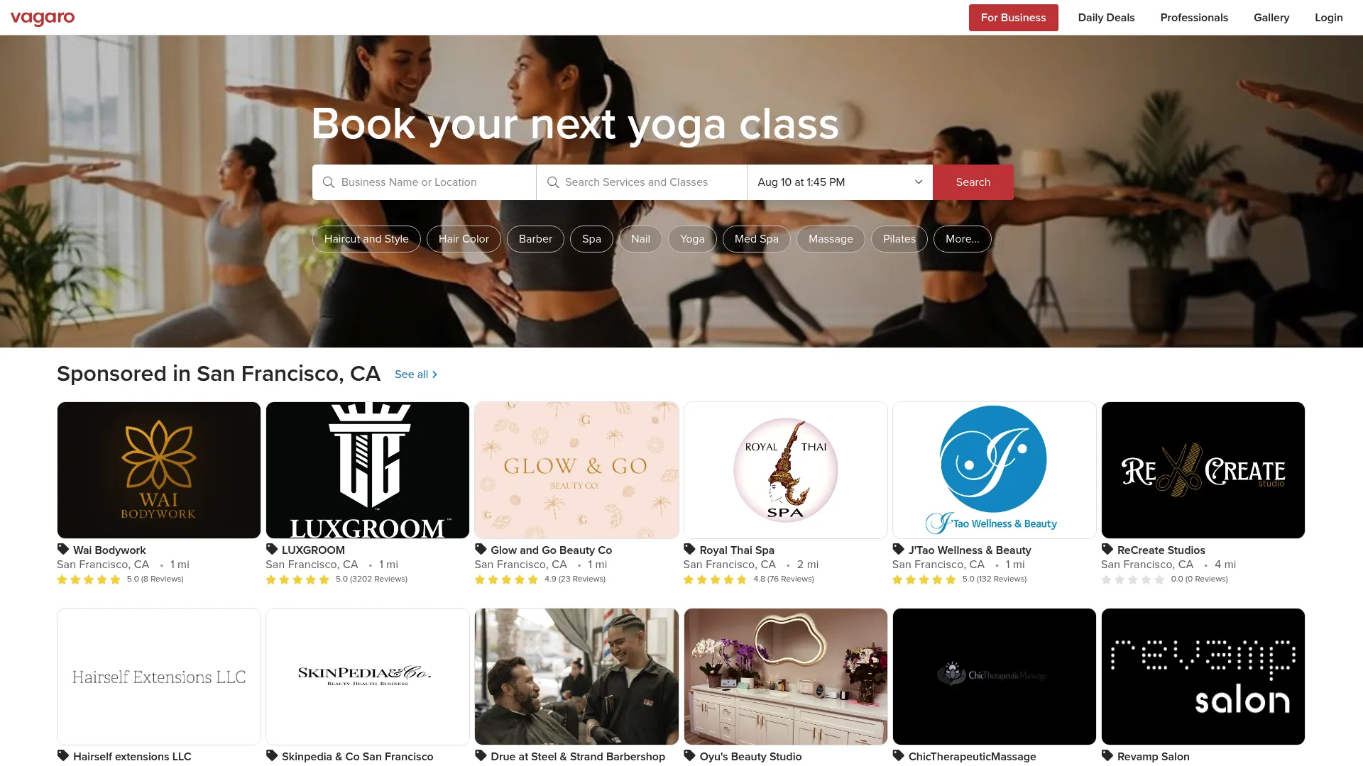 Vagaro booking and payments software homepage
