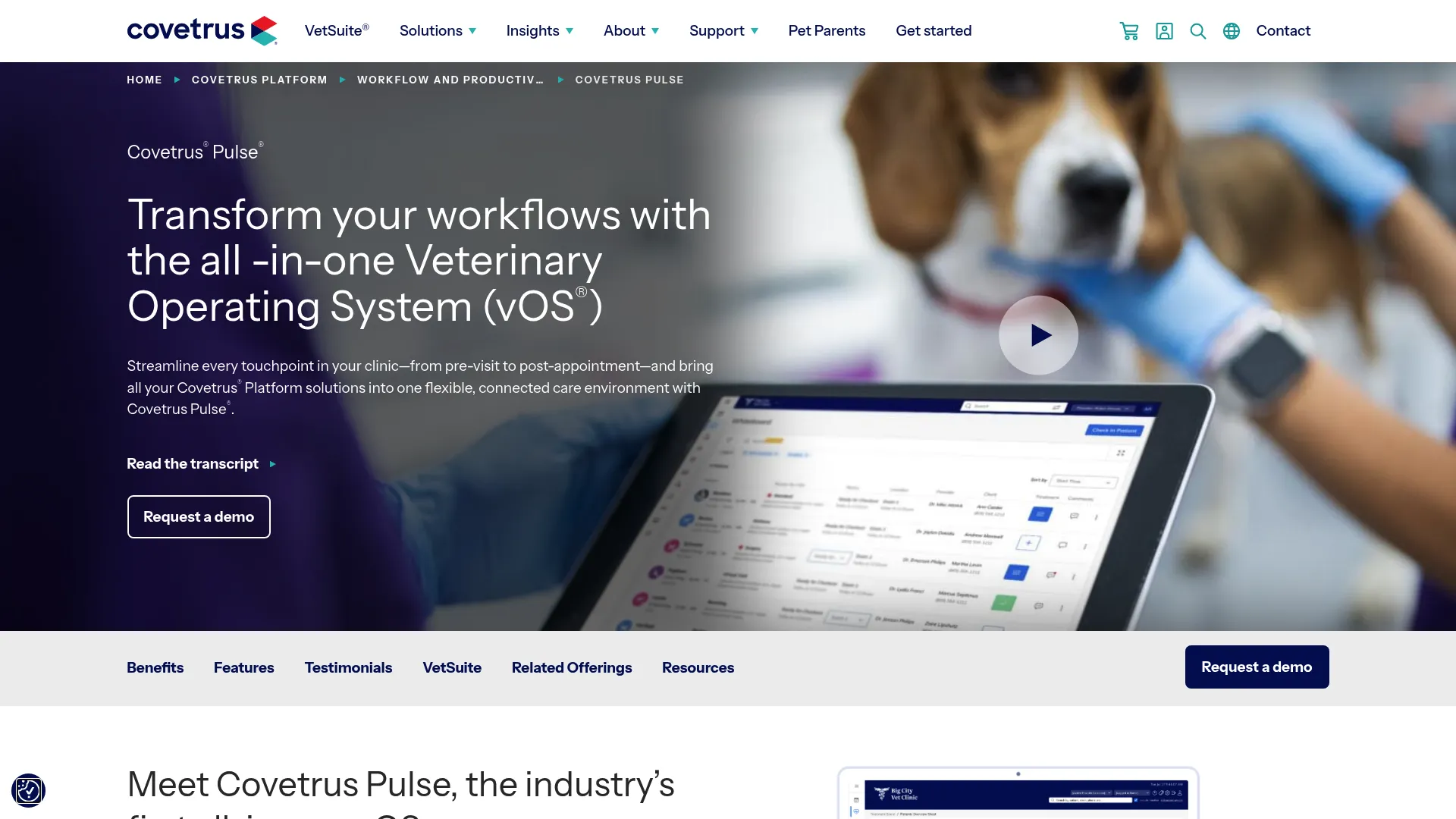 Covetrus Pulse cloud veterinary operating system dashboard