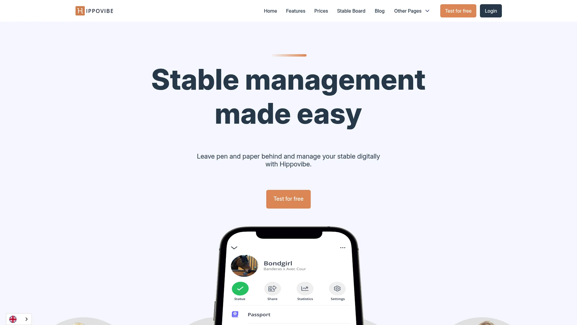 Hippovibe horse stable app homepage