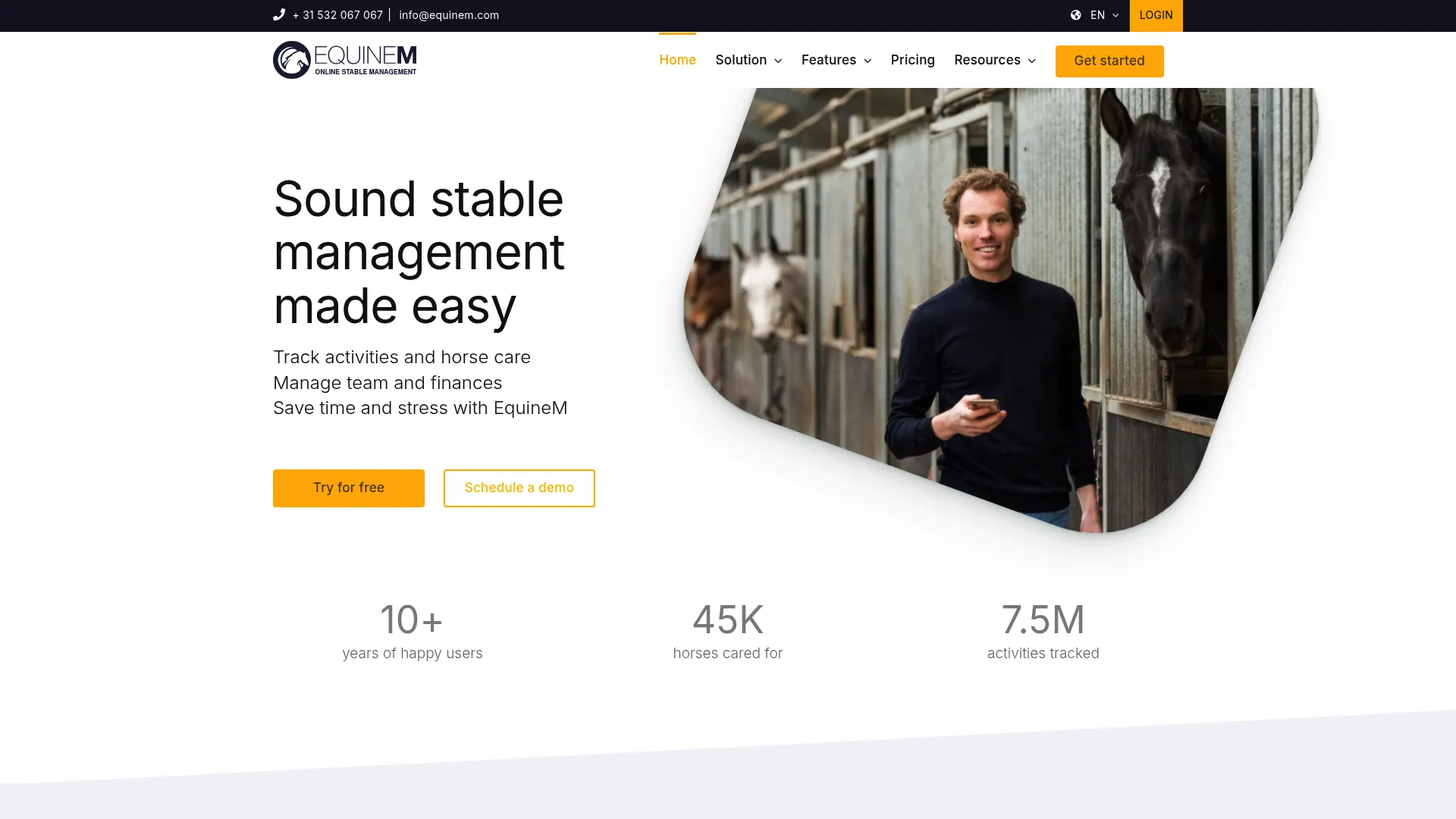 EquineM stable management software homepage