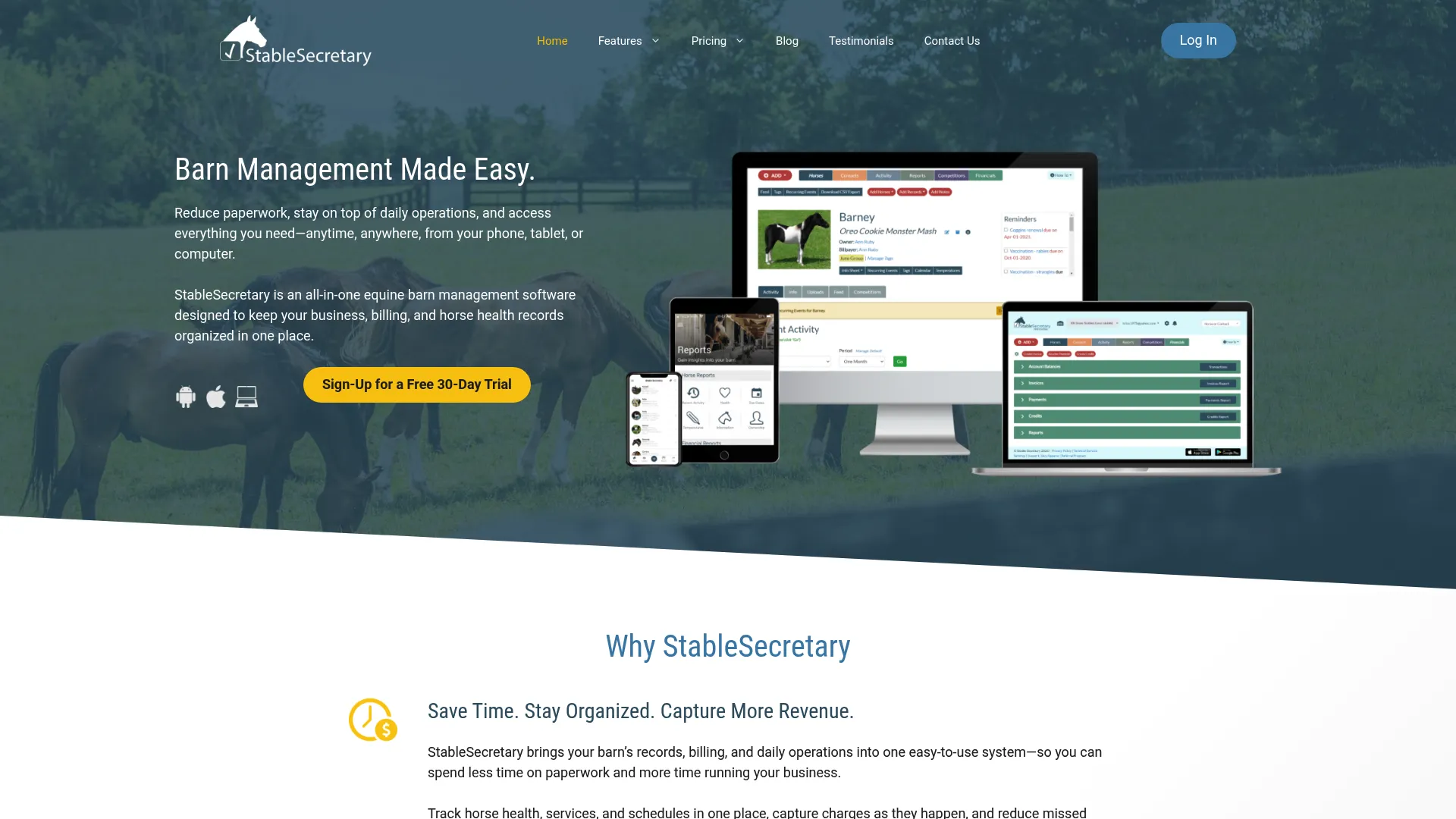 Stable Secretary equine management software homepage
