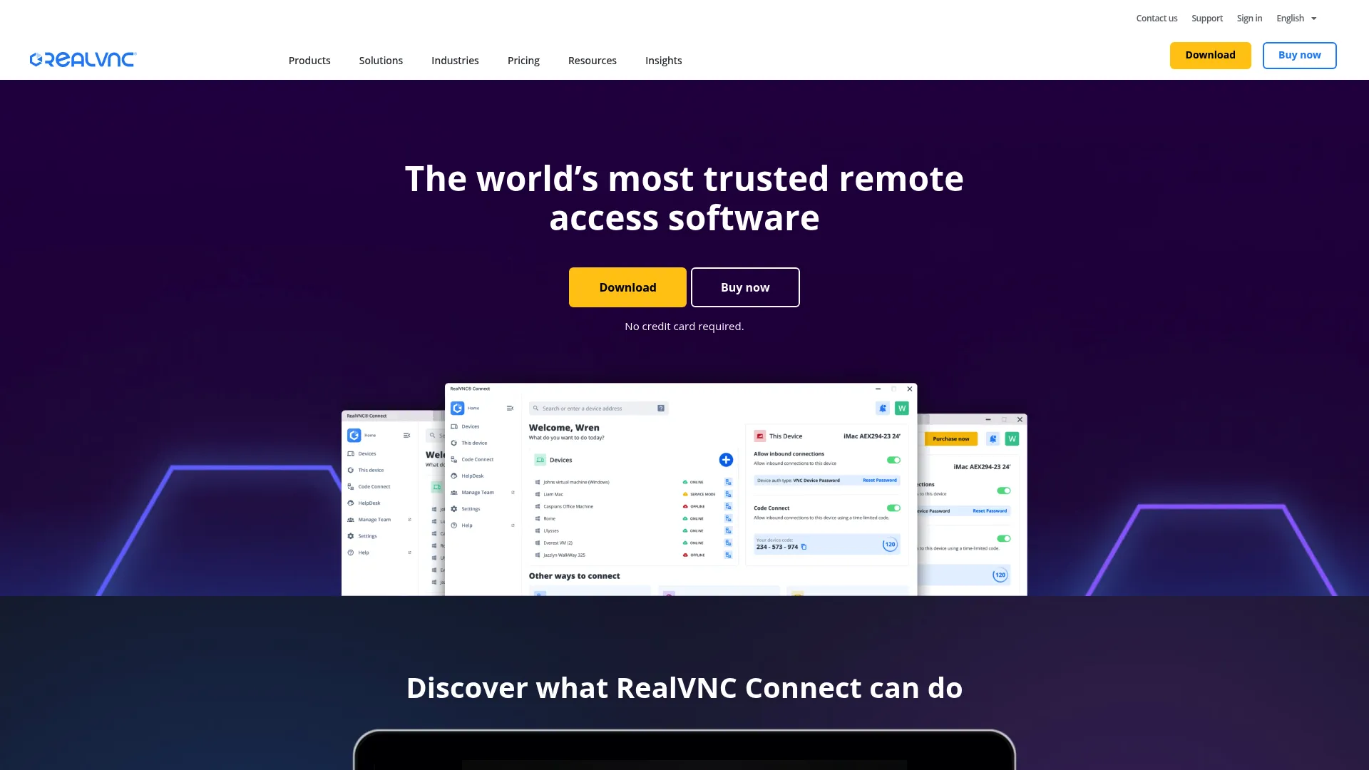 RealVNC Connect remote access software homepage