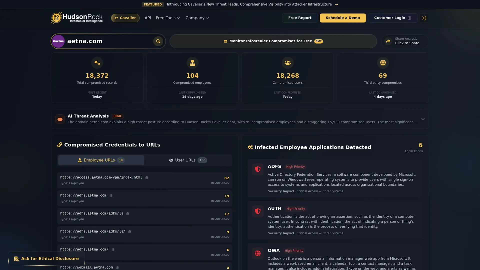 Hudson Rock cybercrime intelligence platform homepage