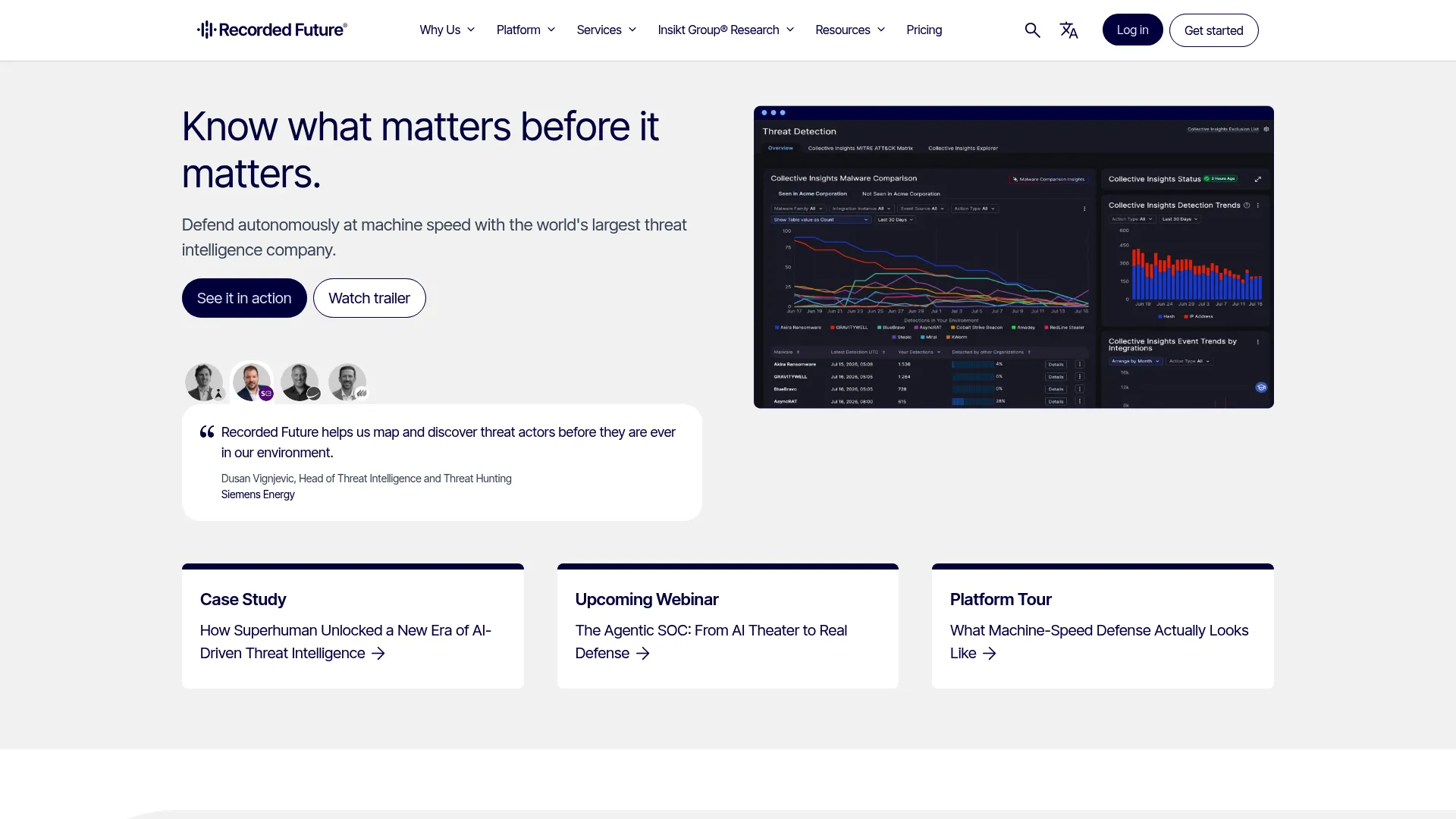 Recorded Future threat intelligence platform homepage