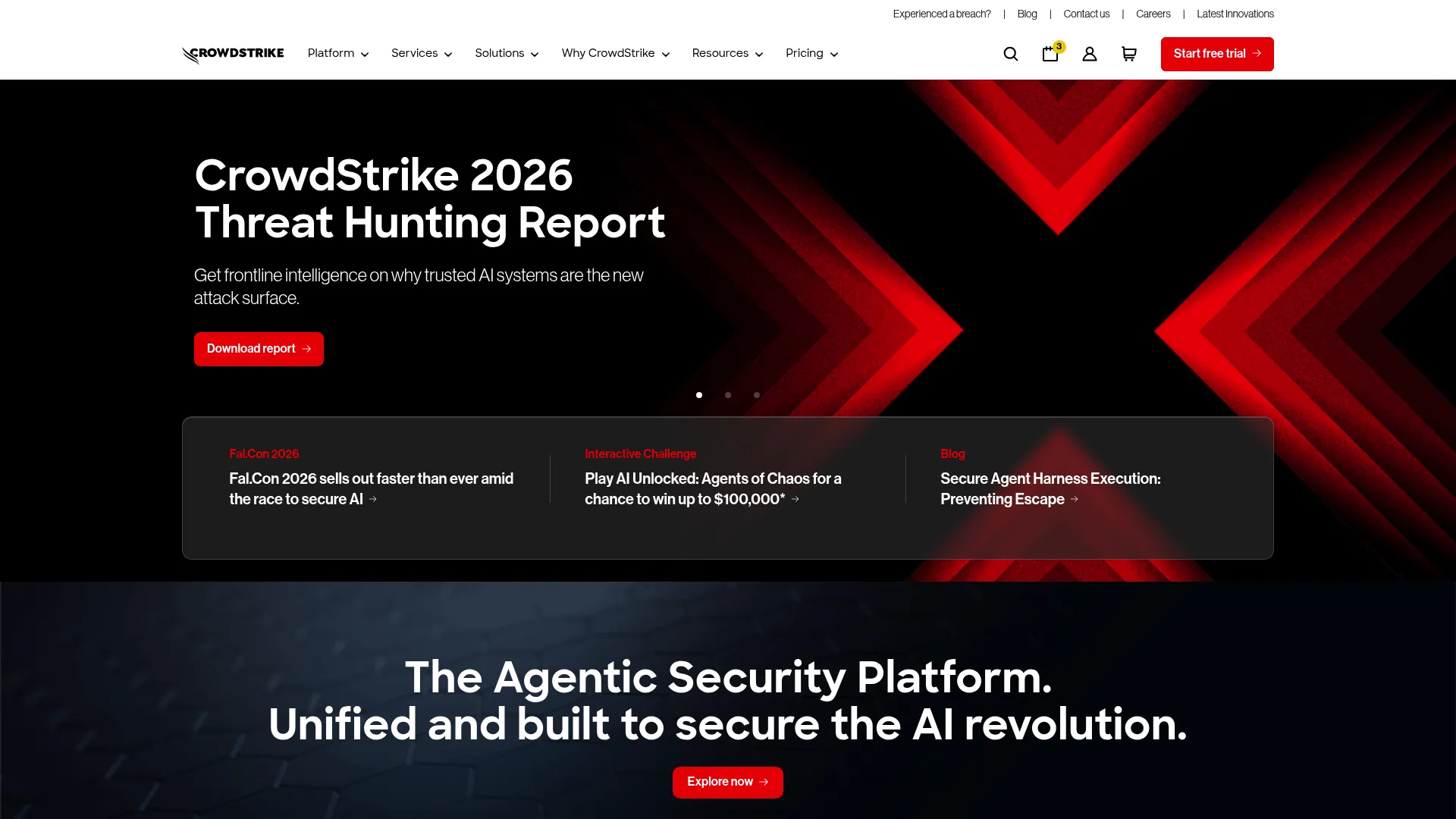 CrowdStrike Falcon cybersecurity platform homepage