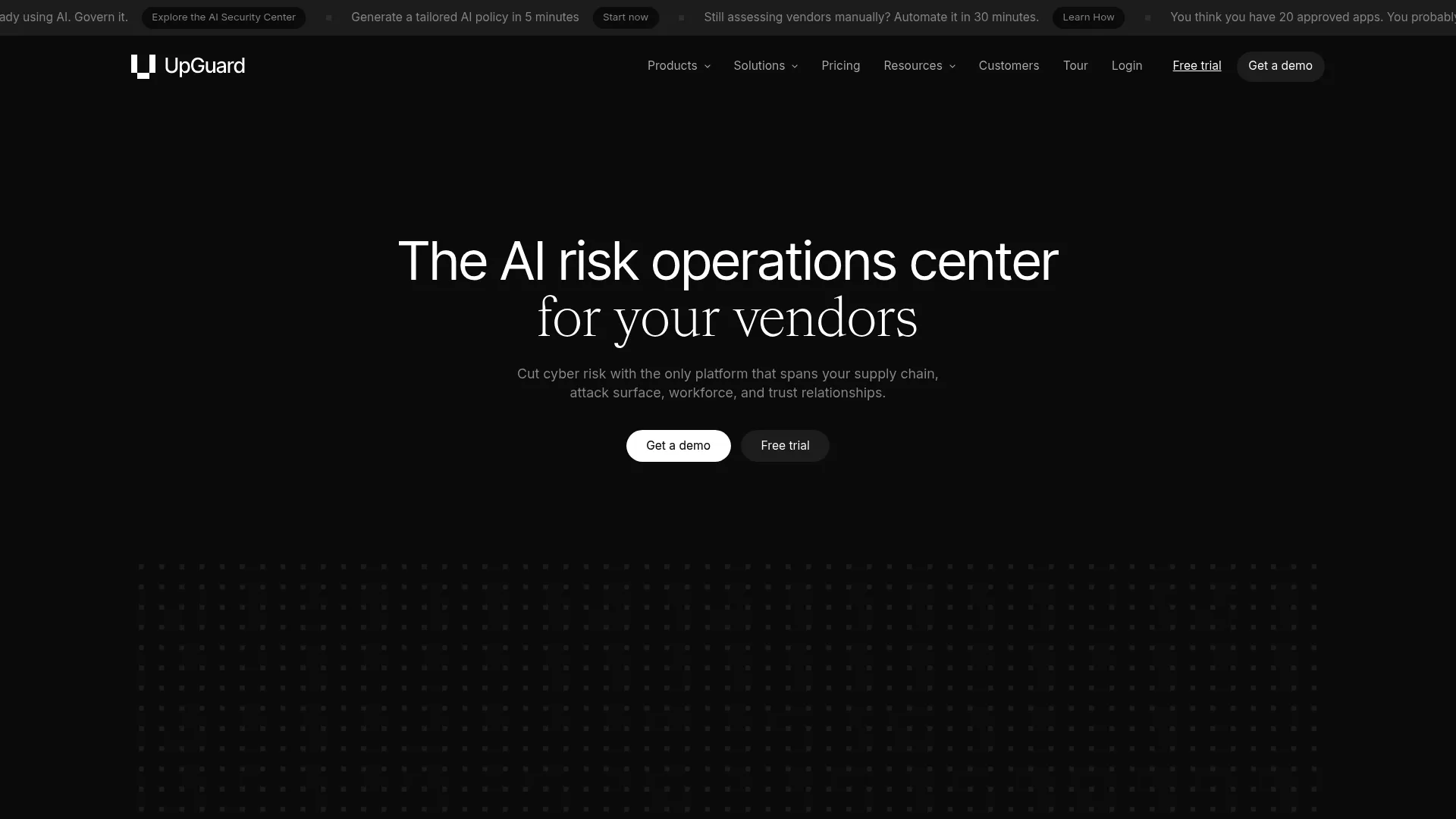 UpGuard cyber risk management platform homepage