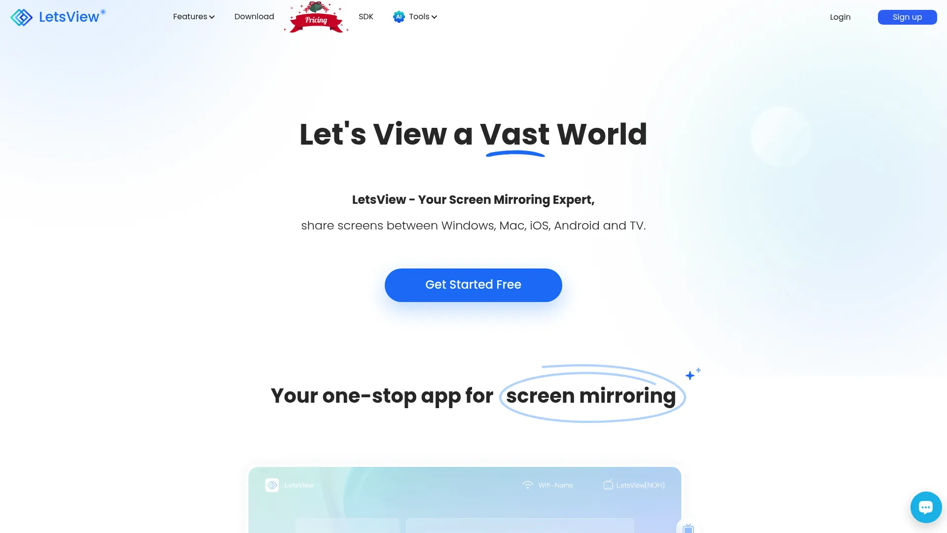 LetsView cross-platform screen mirroring homepage