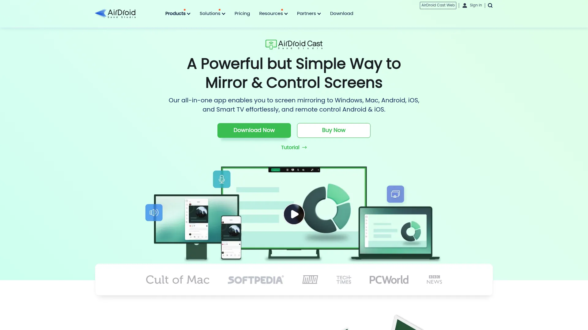 AirDroid Cast screen mirroring homepage