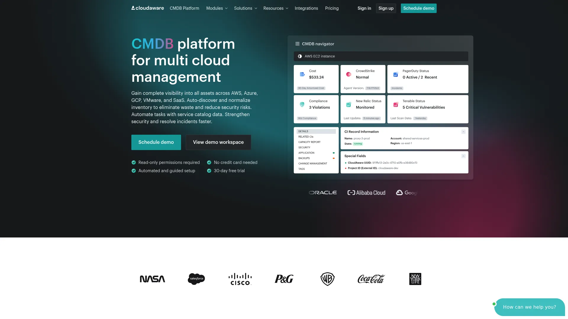 Cloudaware multi-cloud CMDB and asset discovery dashboard
