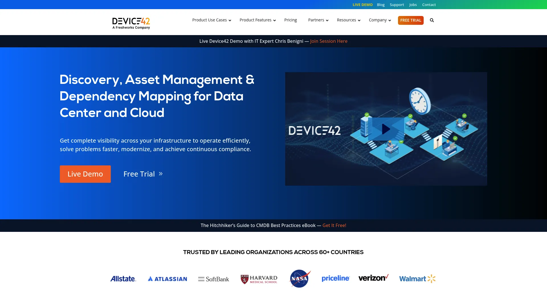 Device42 agentless hybrid discovery and dependency mapping interface