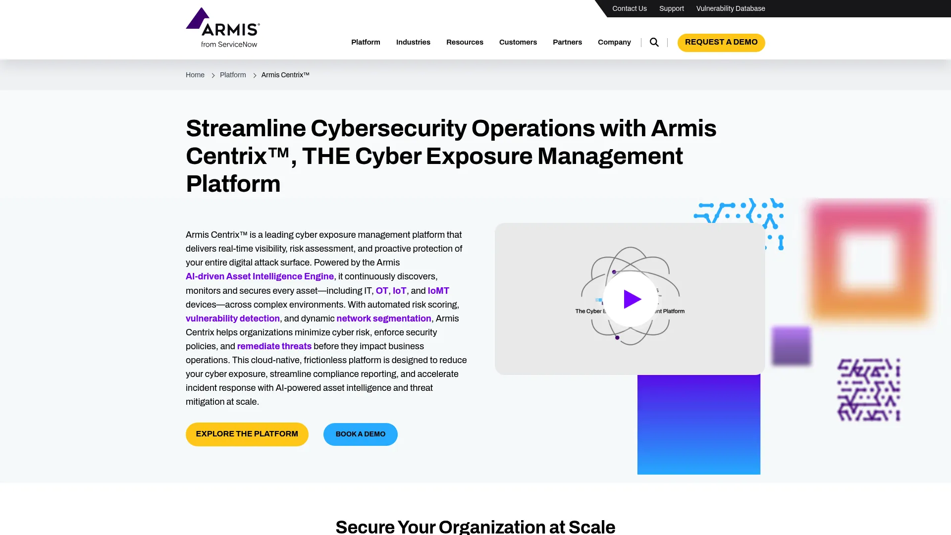 Armis Centrix cyber exposure management and IT/OT/IoT asset visibility dashboard