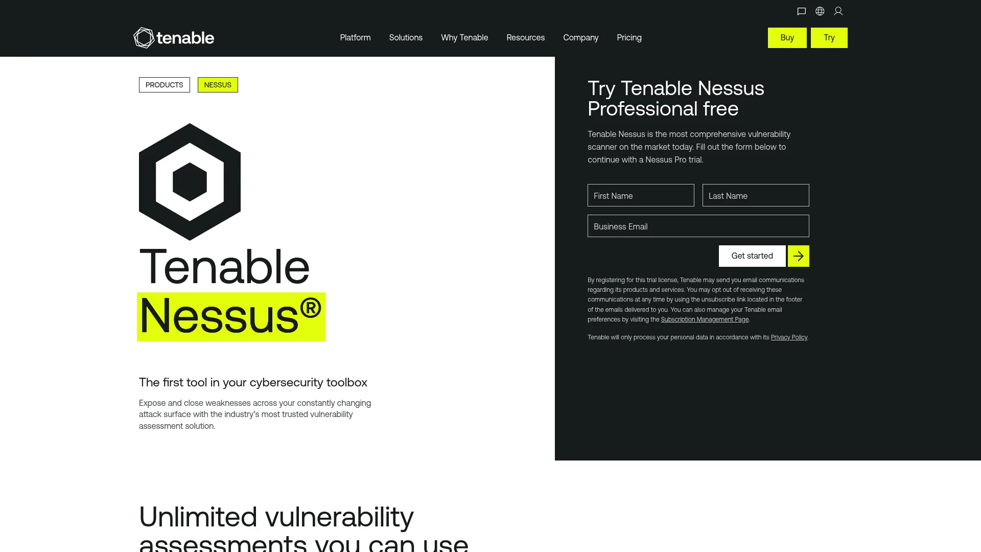 Nessus vulnerability scanner interface