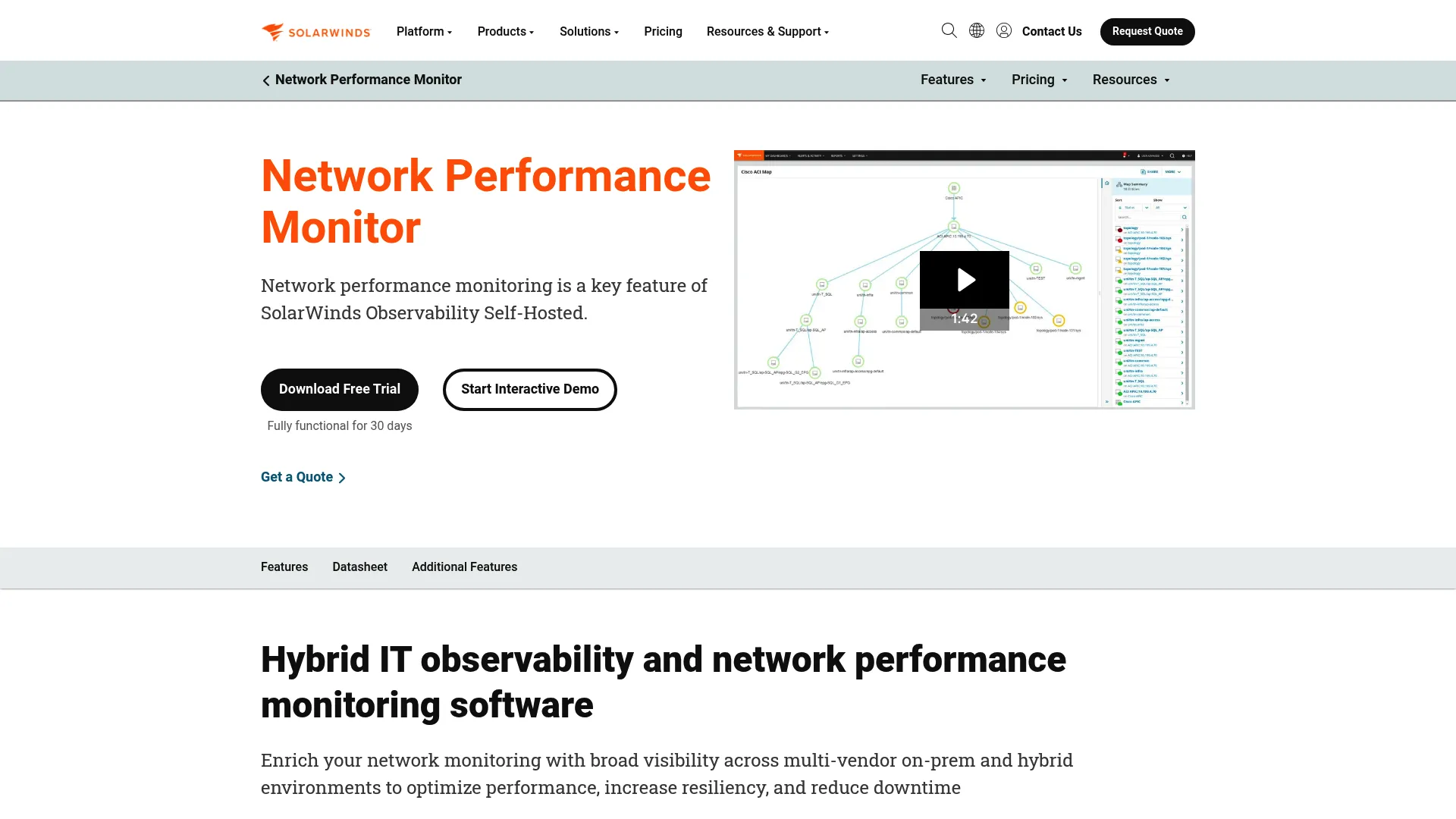 SolarWinds Network Performance Monitor dashboard