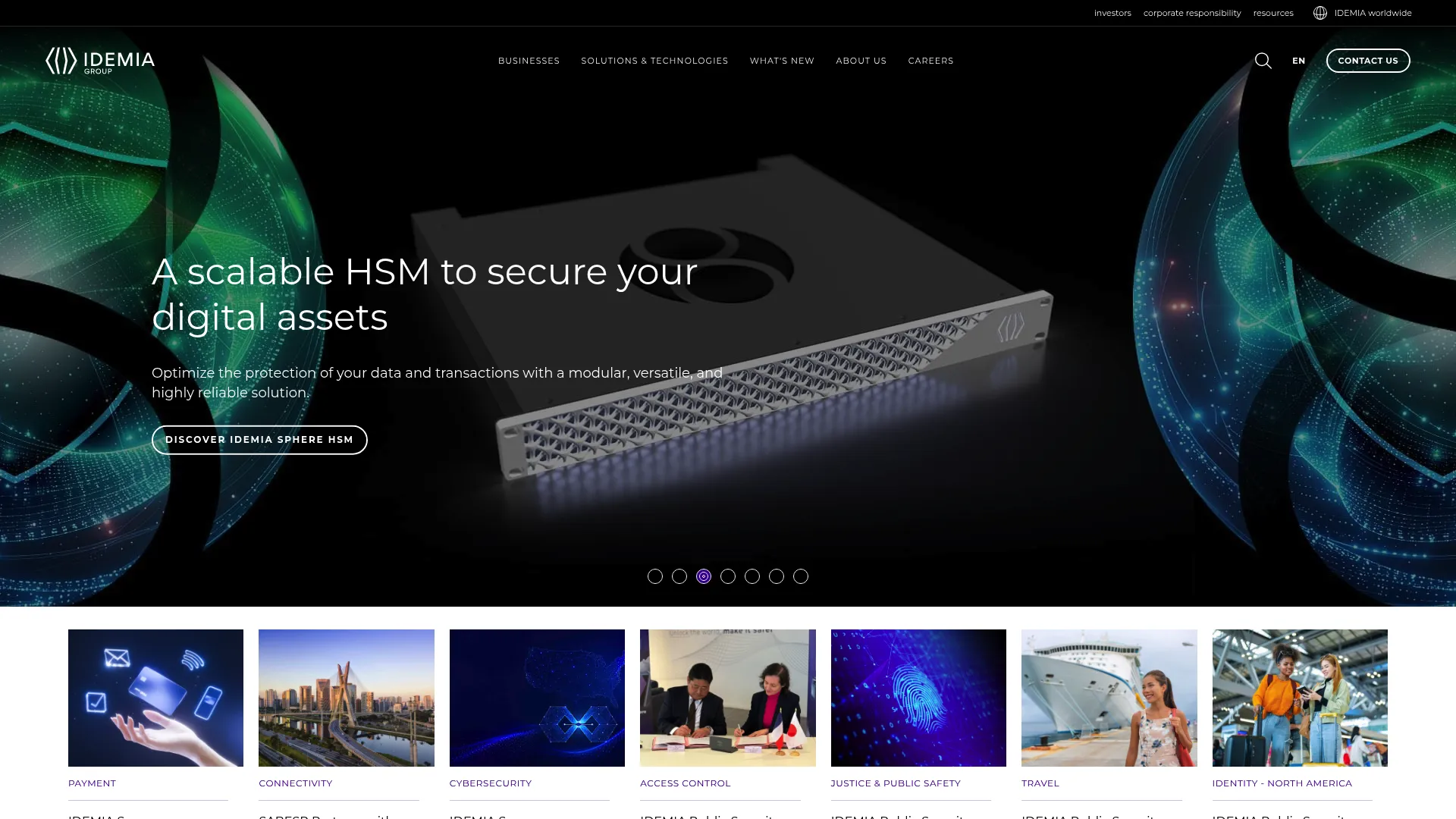 IDEMIA website showing identity and security technology solutions