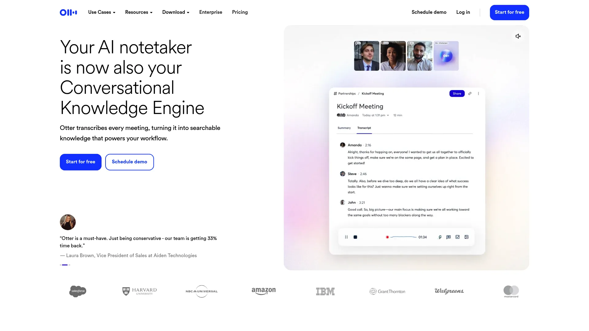 Otter.ai meeting transcription homepage