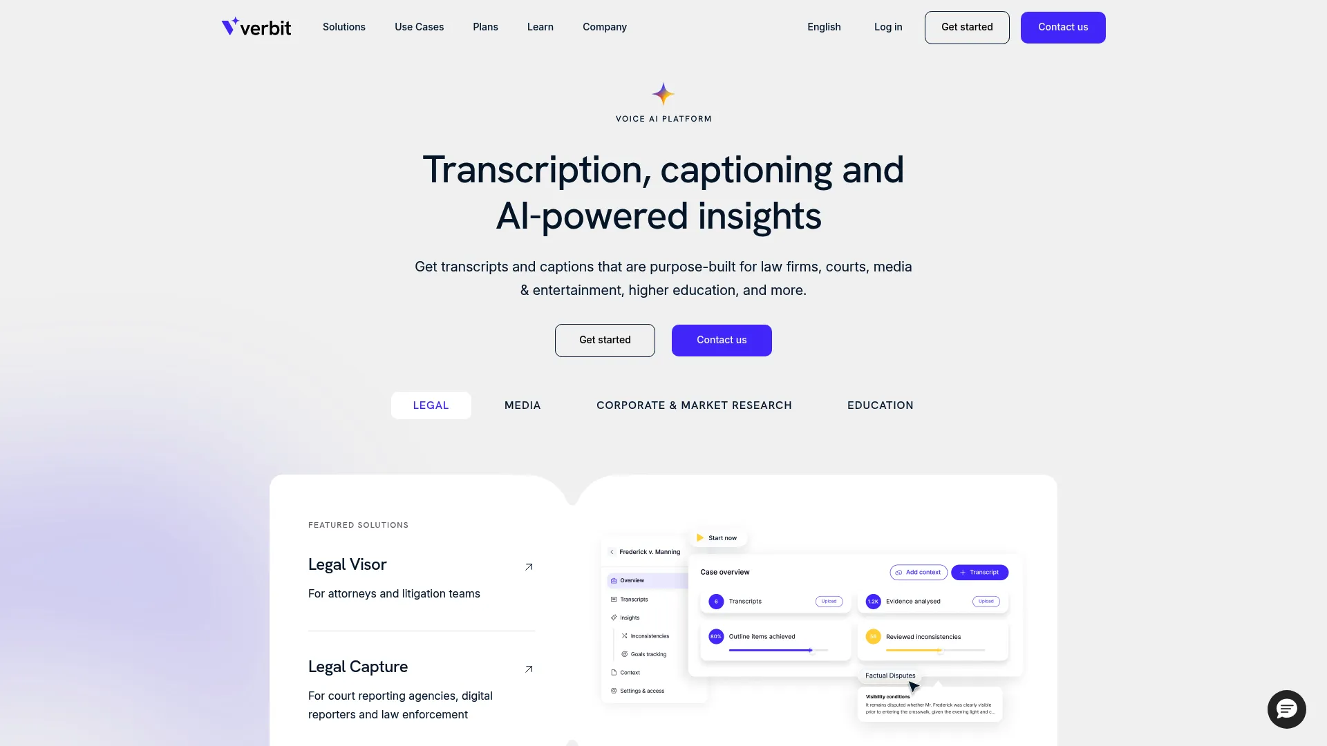 Verbit AI transcription and captioning homepage