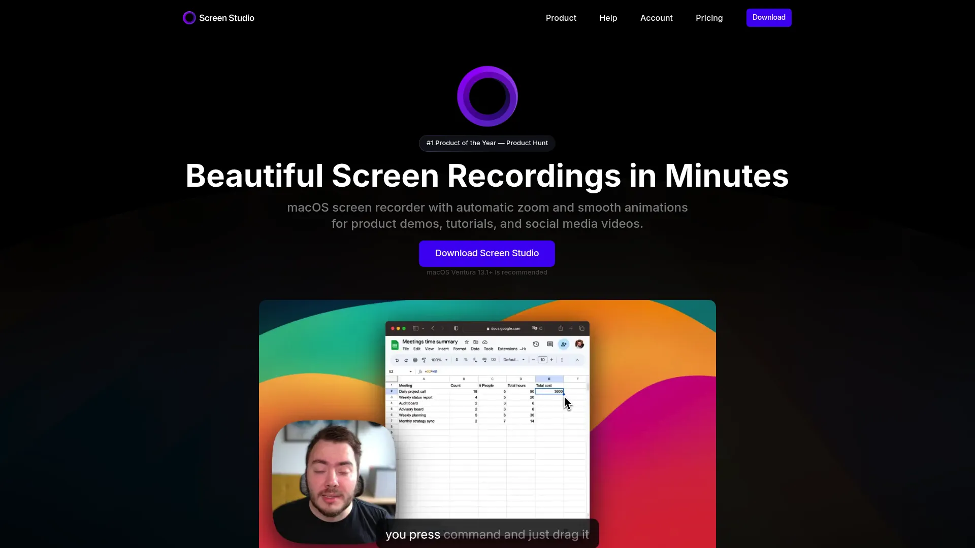 Screen Studio Mac screen recorder homepage