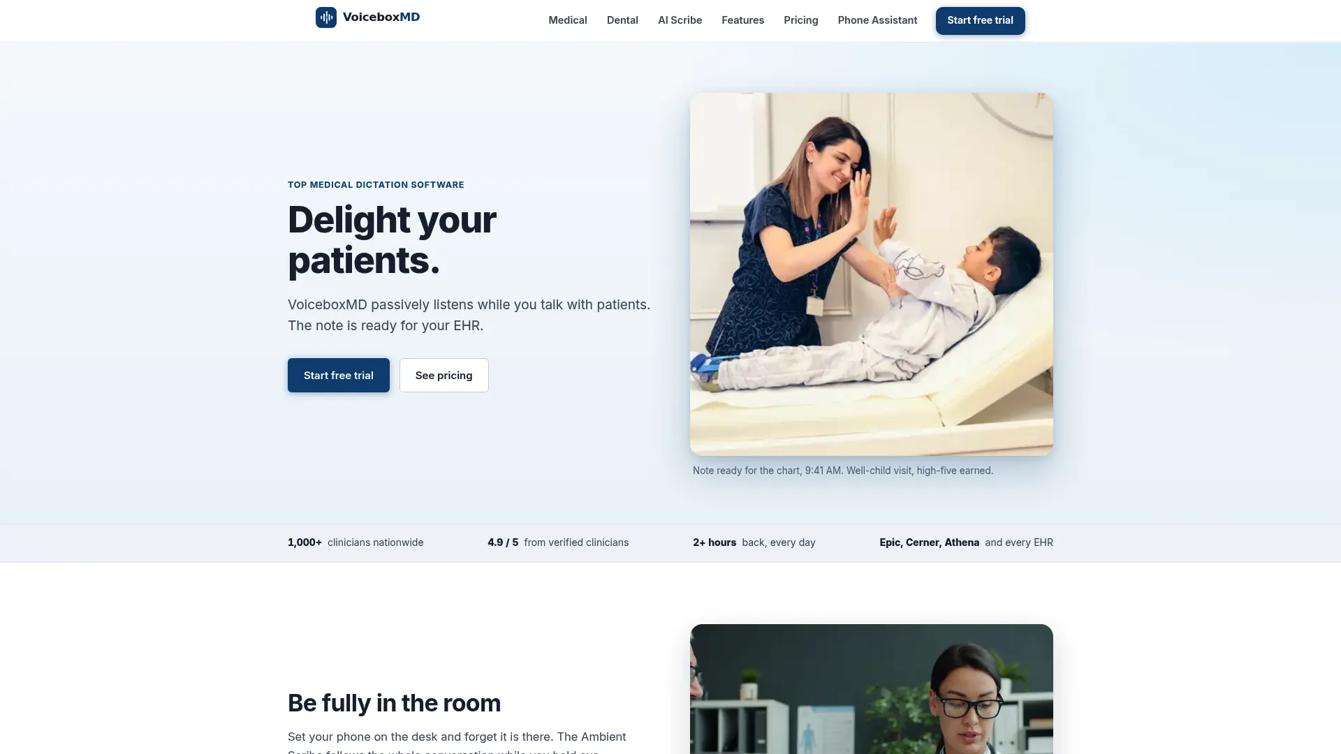 VoiceboxMD medical dictation and AI scribe software homepage