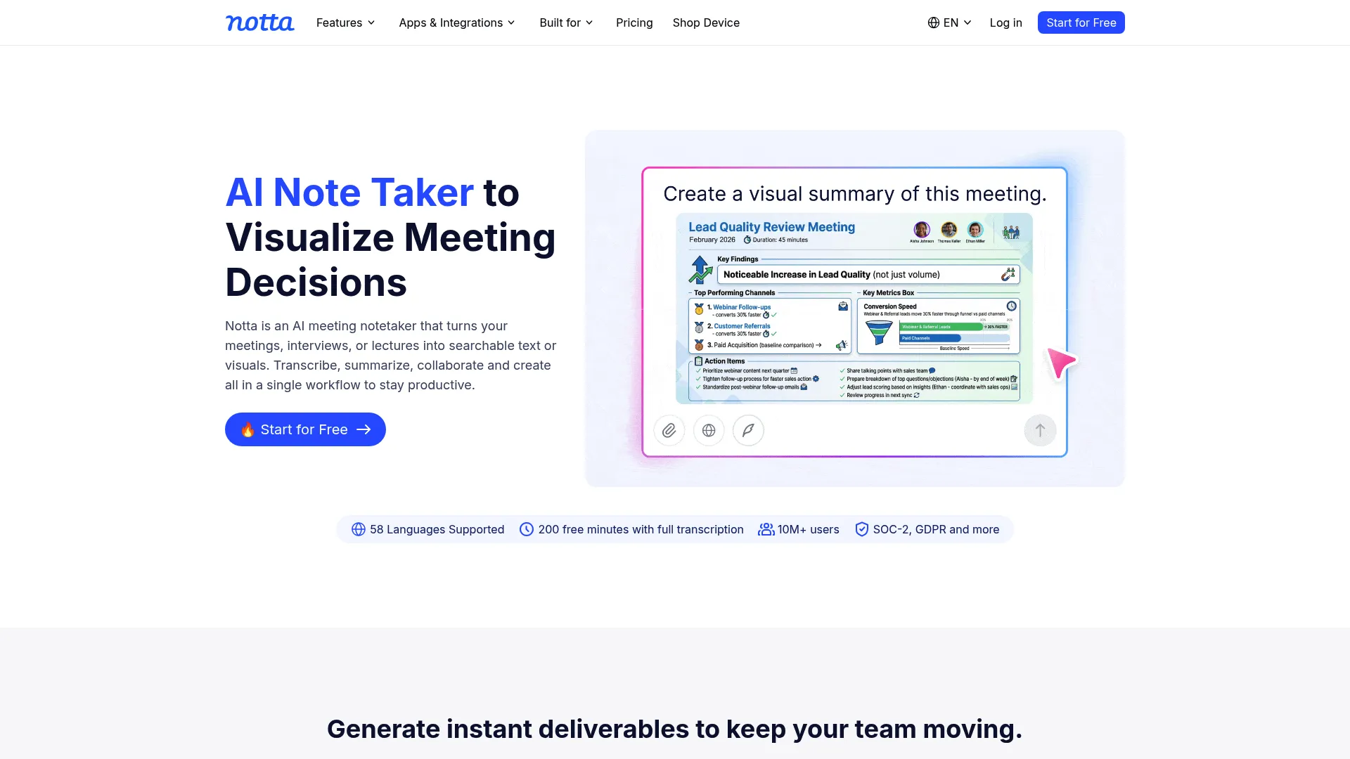 Notta AI transcription and meeting assistant homepage