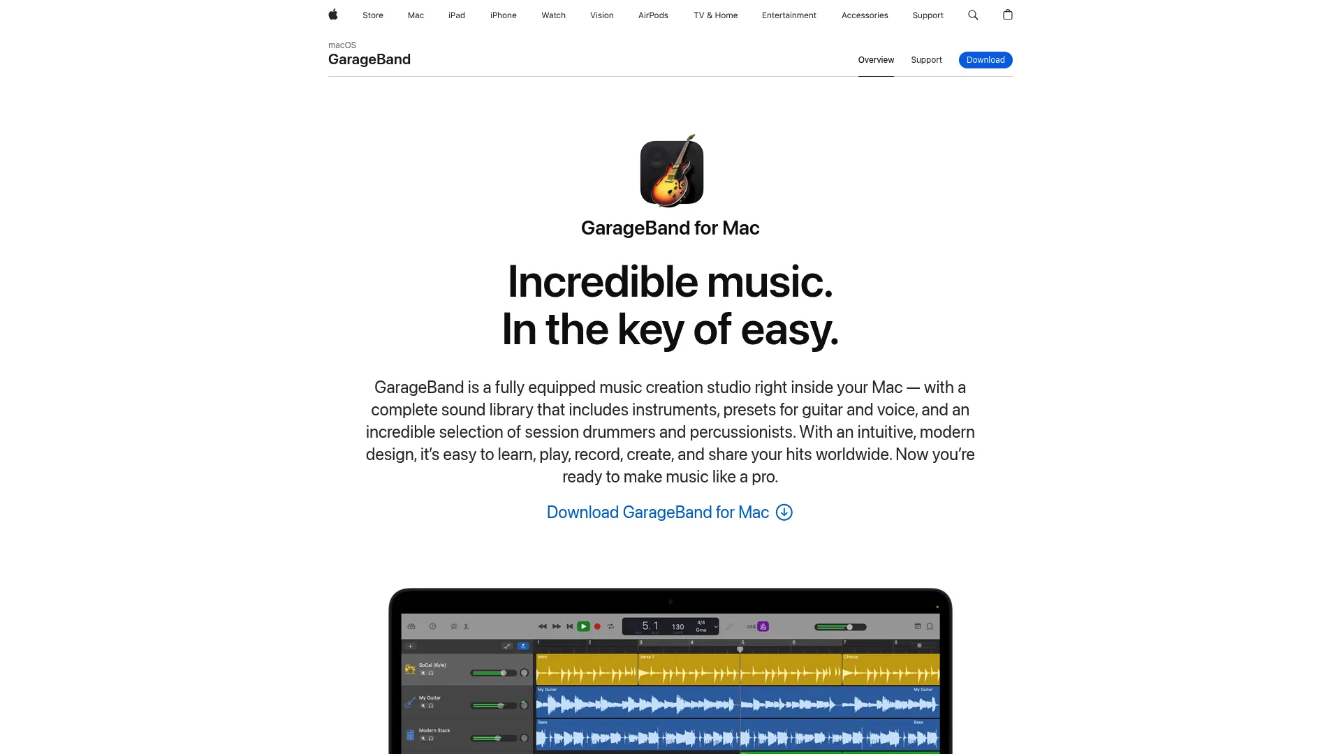 GarageBand music creation interface