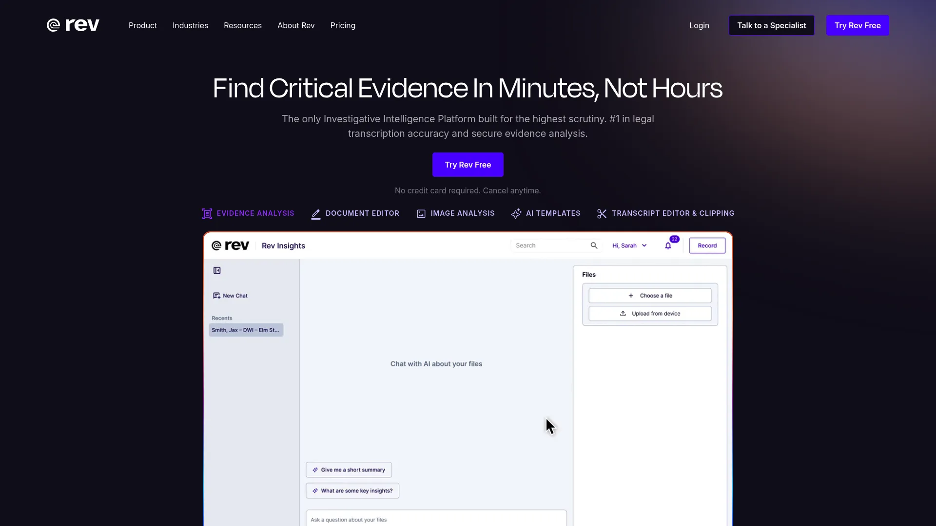 Rev transcription and captioning platform interface