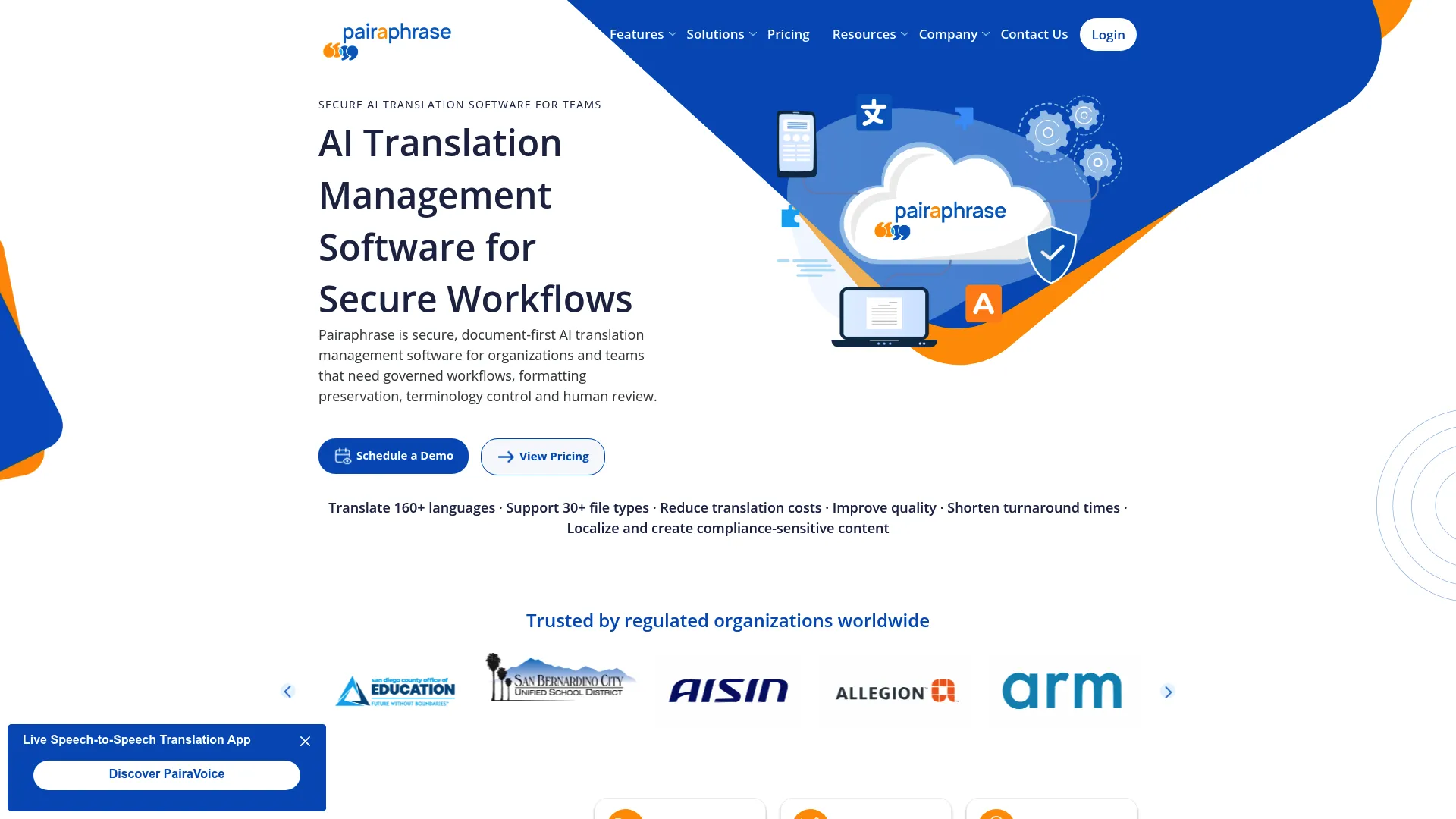 Pairaphrase AI translation management software homepage