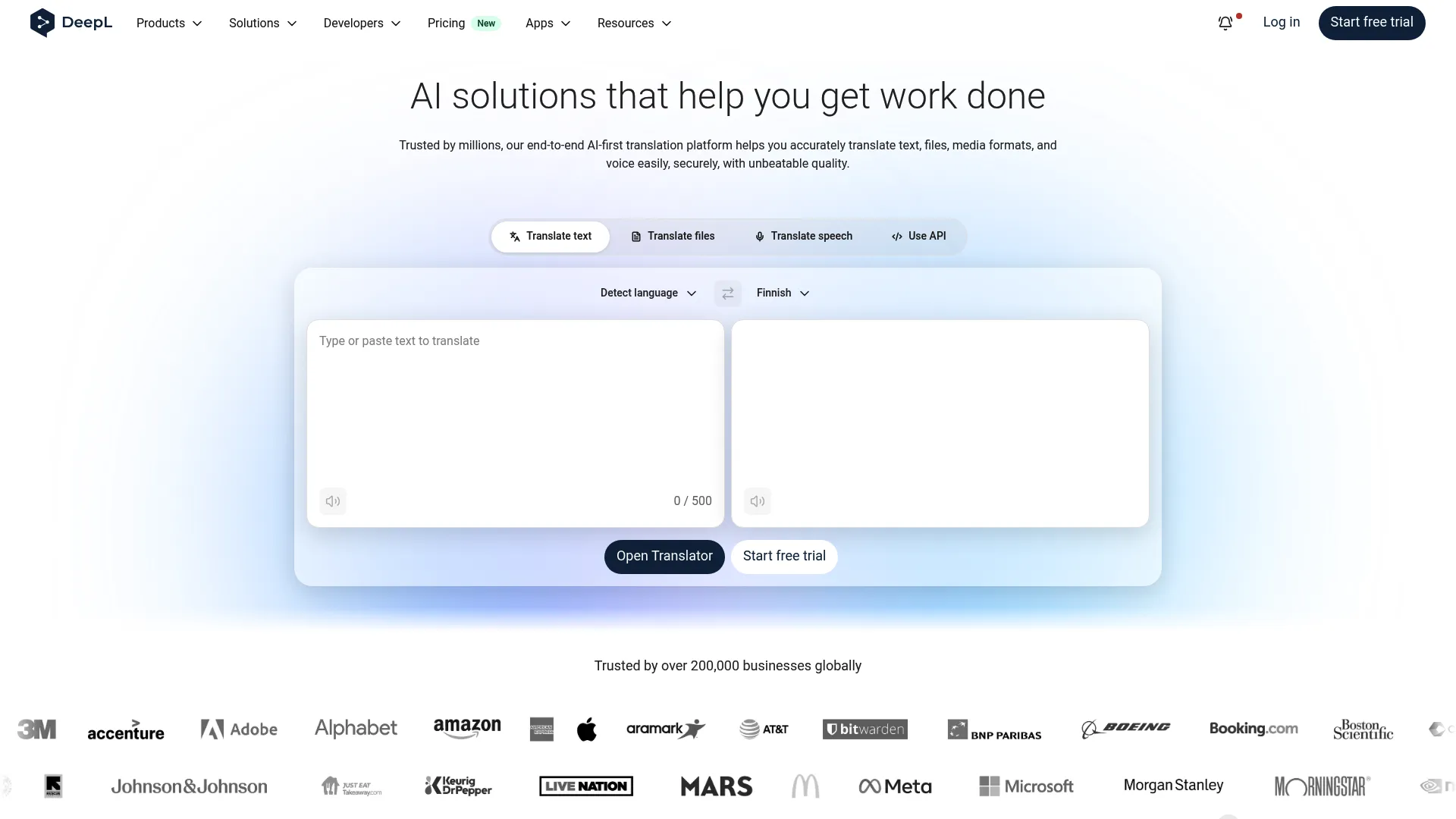 DeepL AI translation platform homepage