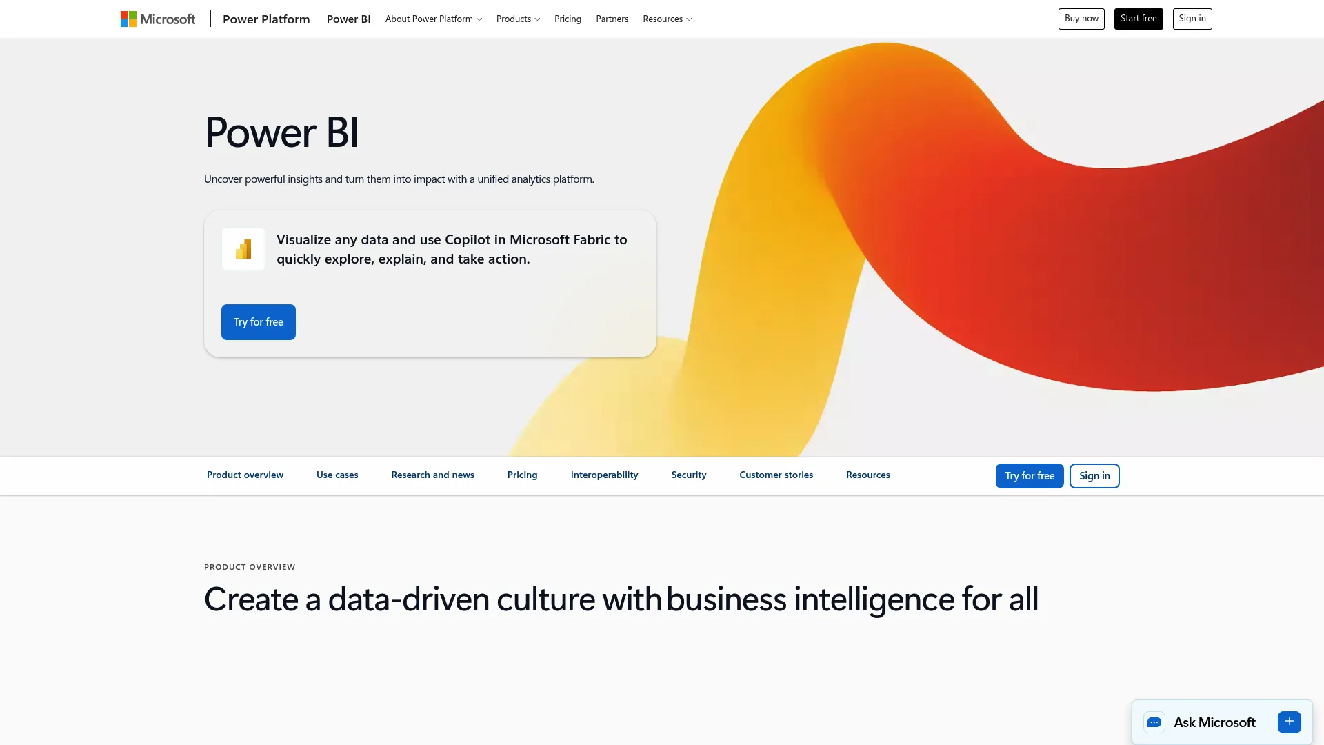 Power BI analytics dashboard interface