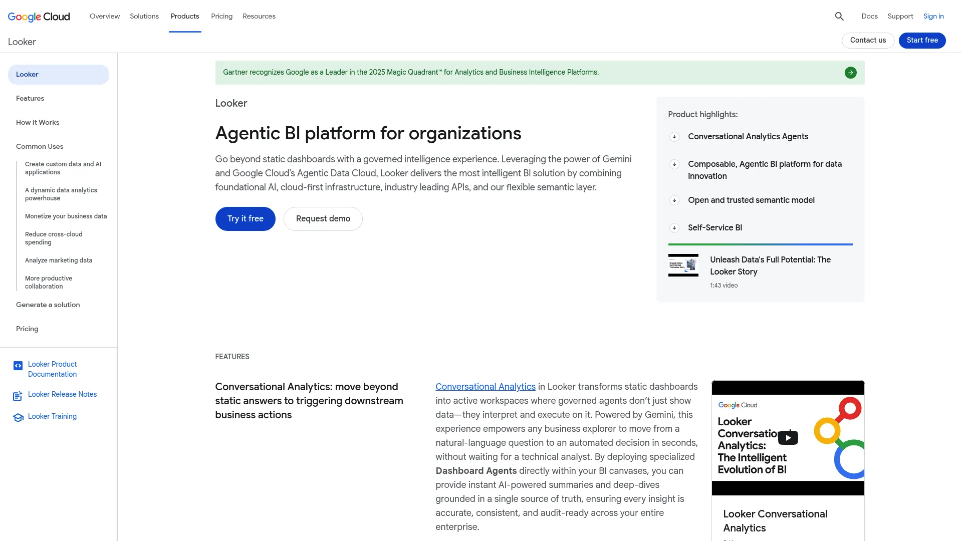 Looker business intelligence dashboard
