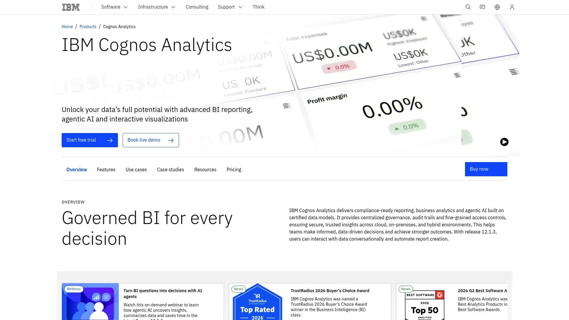 IBM Cognos Analytics reporting dashboard