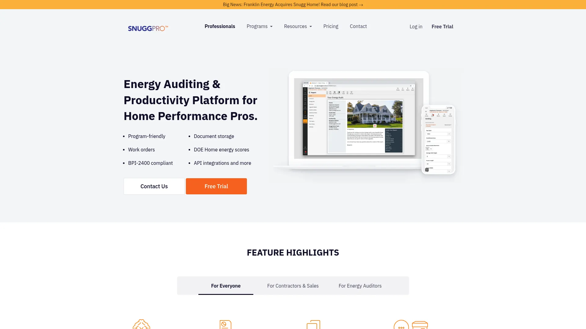 Snugg Pro energy audit software homepage