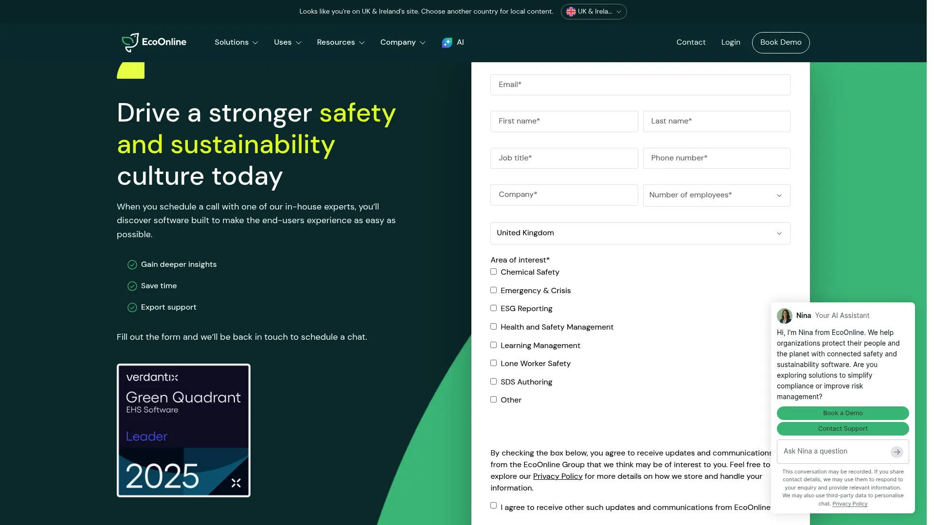 EcoOnline ESG reporting platform homepage