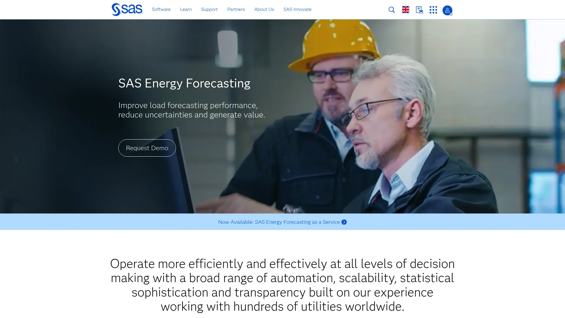 SAS Energy Forecasting enterprise utility software homepage