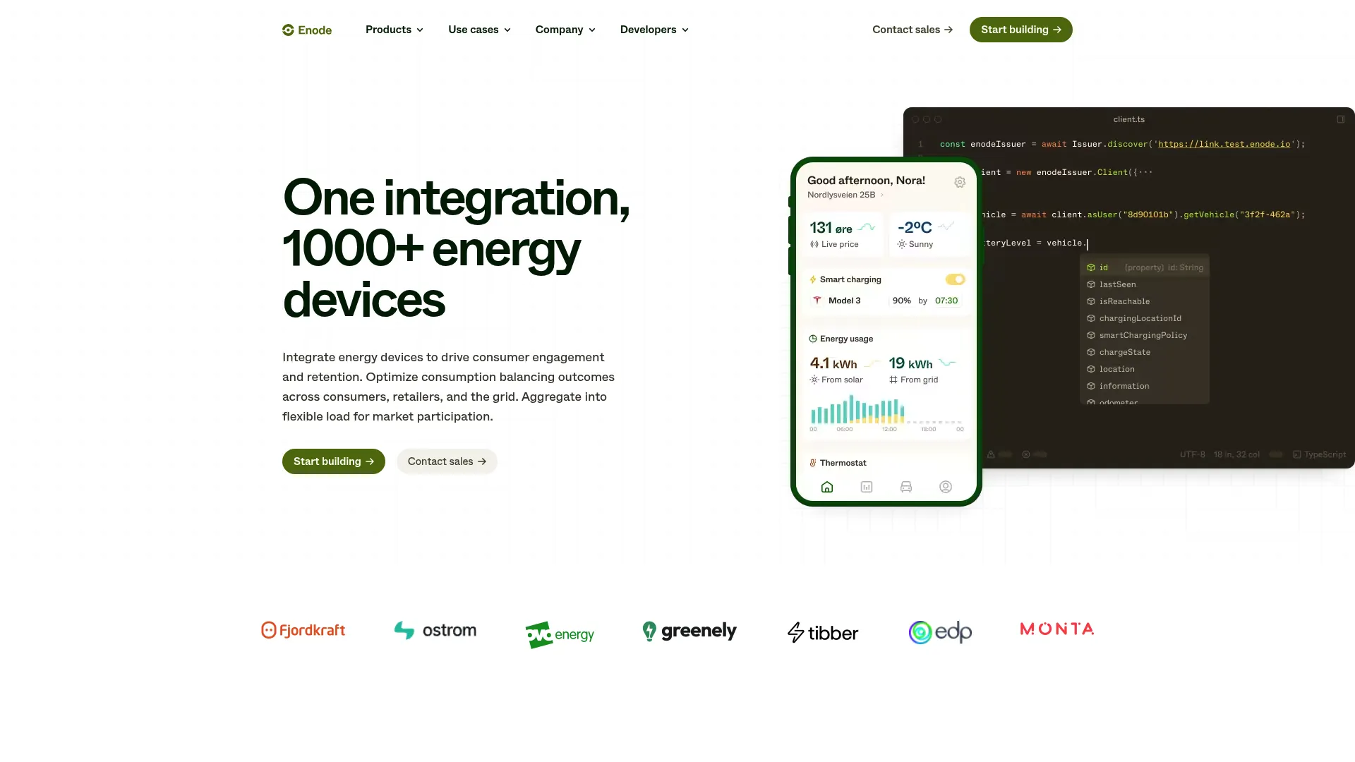 Enode API platform for connecting energy devices homepage