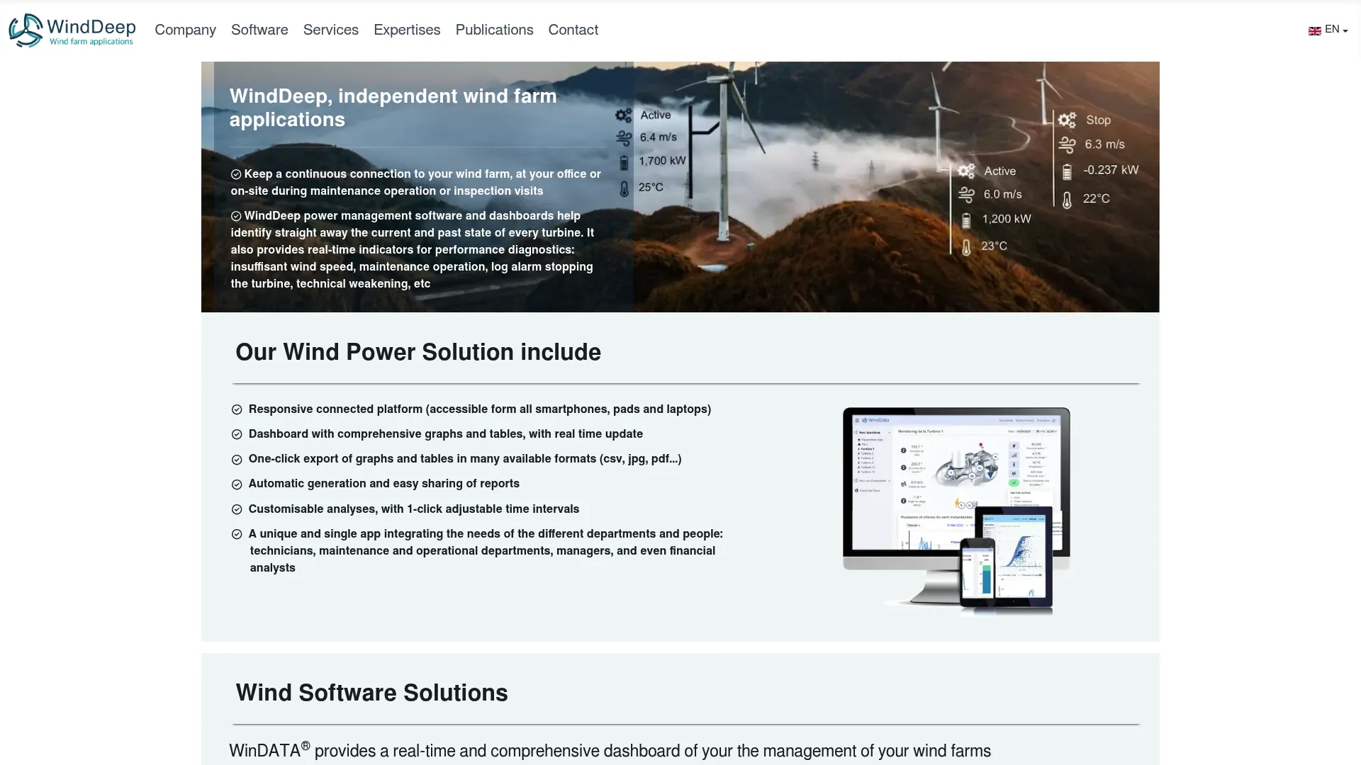 WindDeep wind farm monitoring and analytics software interface