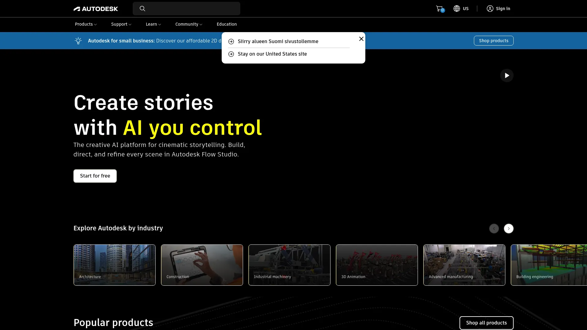 Autodesk design and construction software homepage