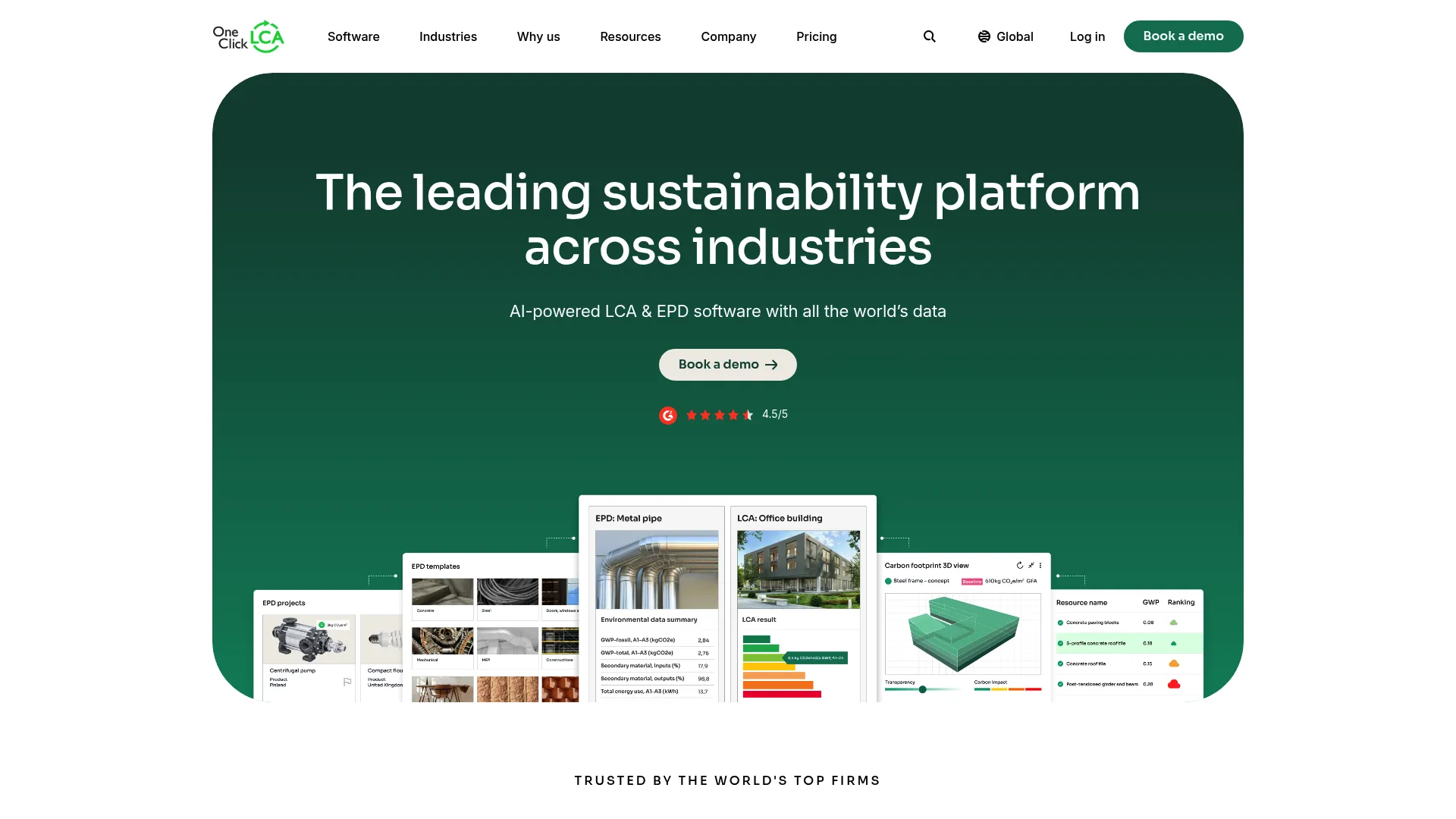 One Click LCA product carbon footprint software homepage